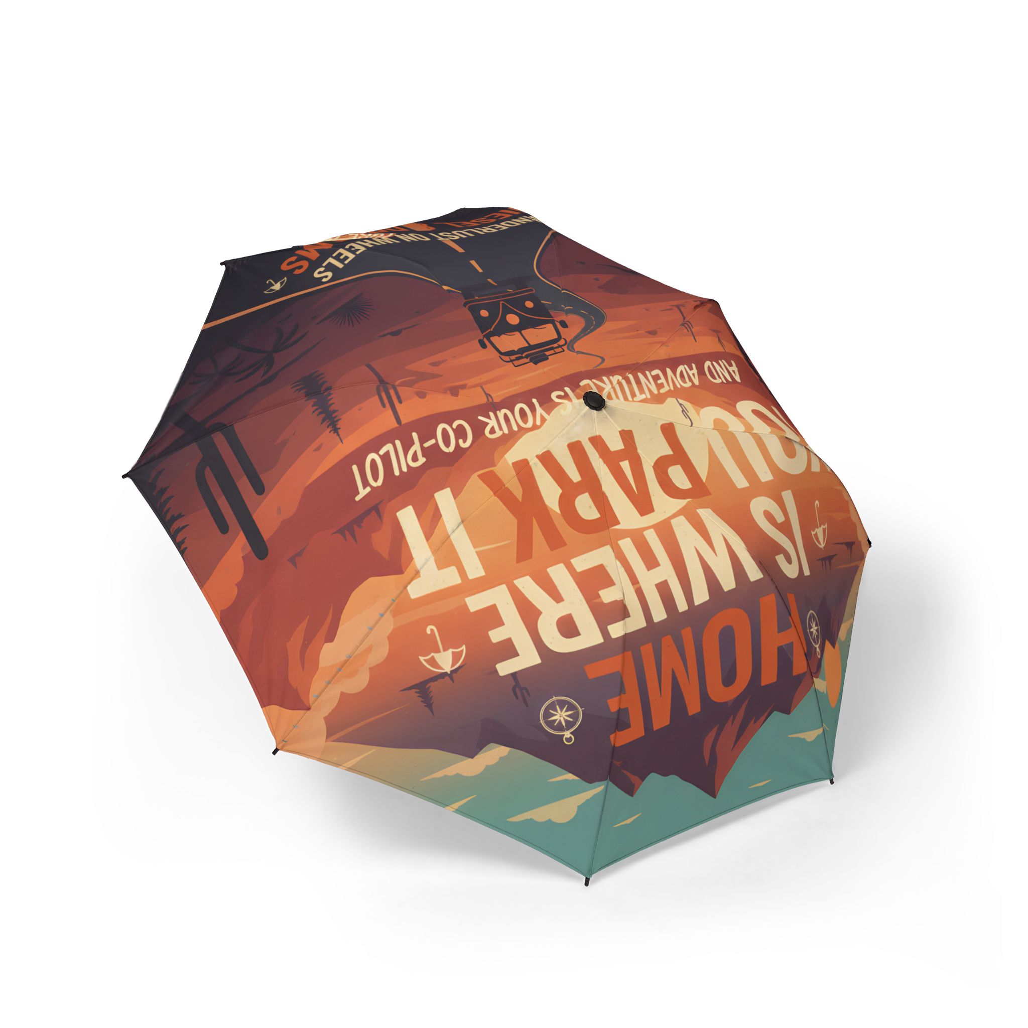 Semi-Automatic Foldable Umbrella — "Home Is Where Your Park It" Vintage Adventure Print