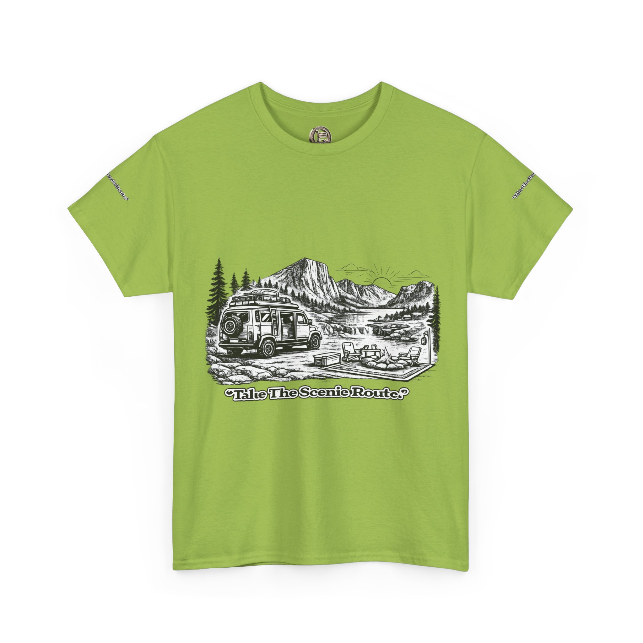 Unisex Heavy Cotton Tee — "Take The Scenic Route" Design Minimal-Line