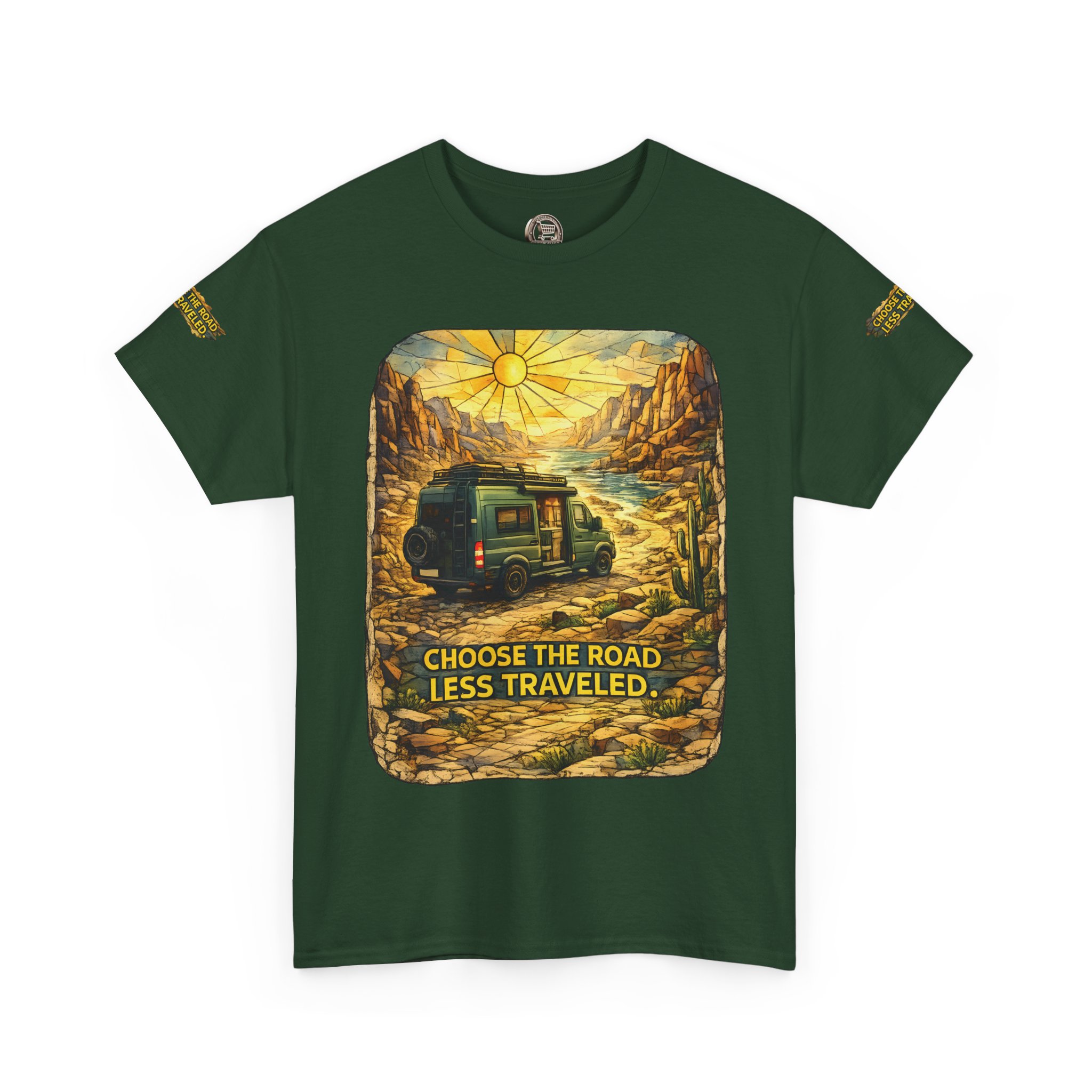 Unisex Heavy Cotton Tee — "Choose The Road Less Traveled" Design Cubic-Line