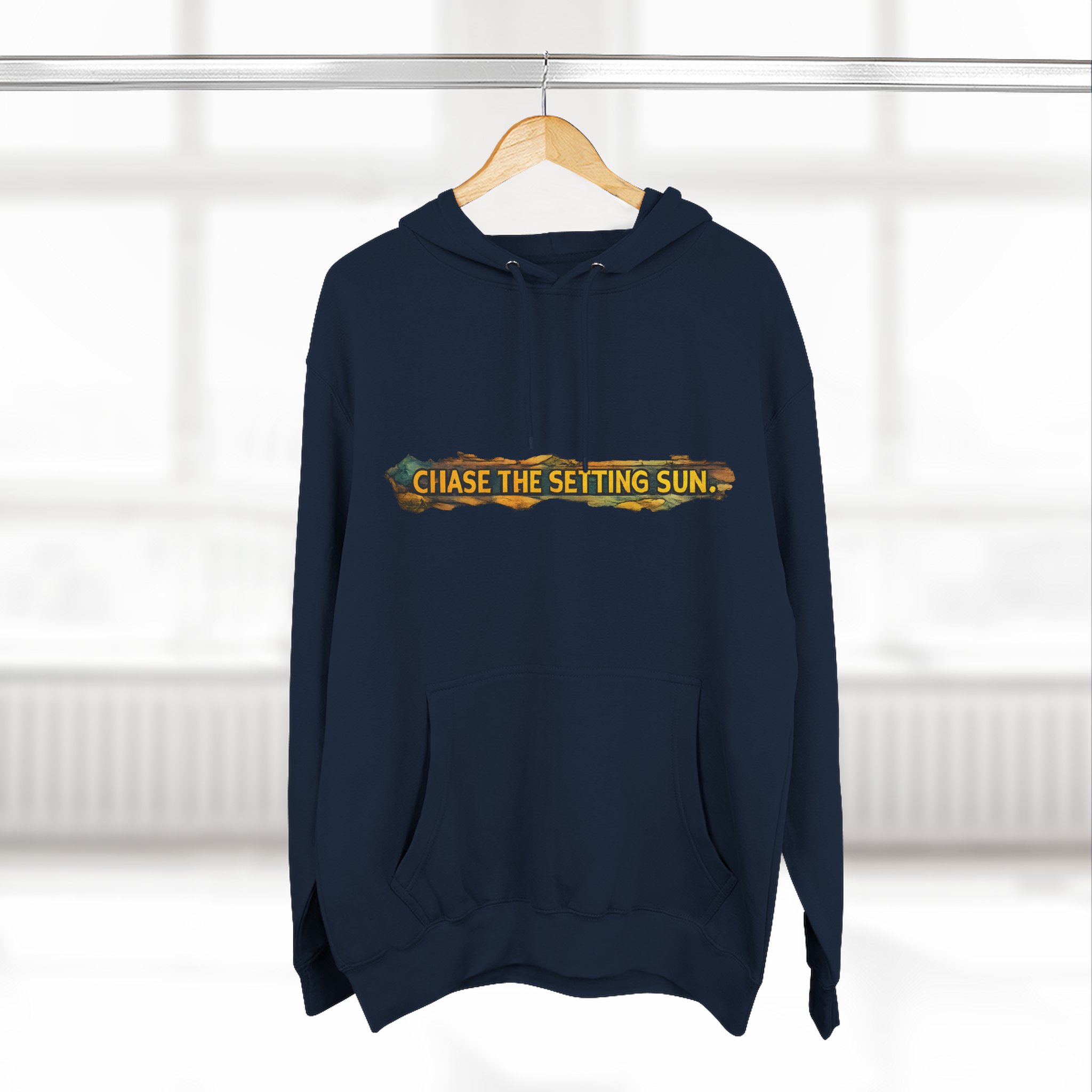 Three-Panel Fleece Hoodie - "Chase The Settings Sun" Design Cubic-Line