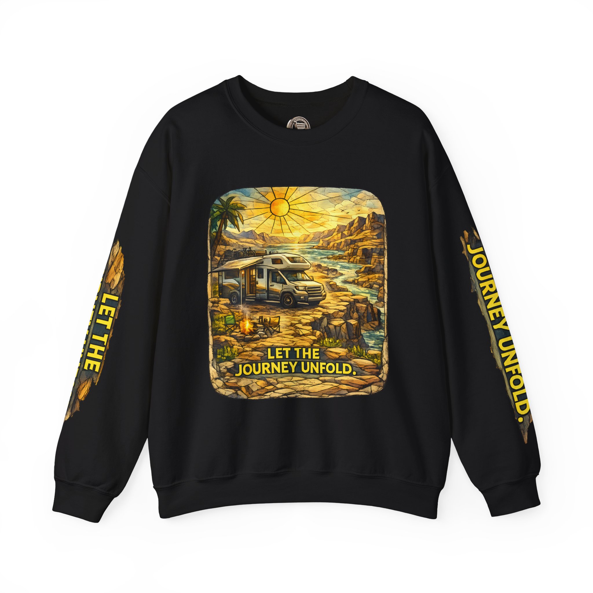Unisex Heavy Blend™ Crewneck Sweatshirt — "Let The Journey Unfold" Design Cubic-Line