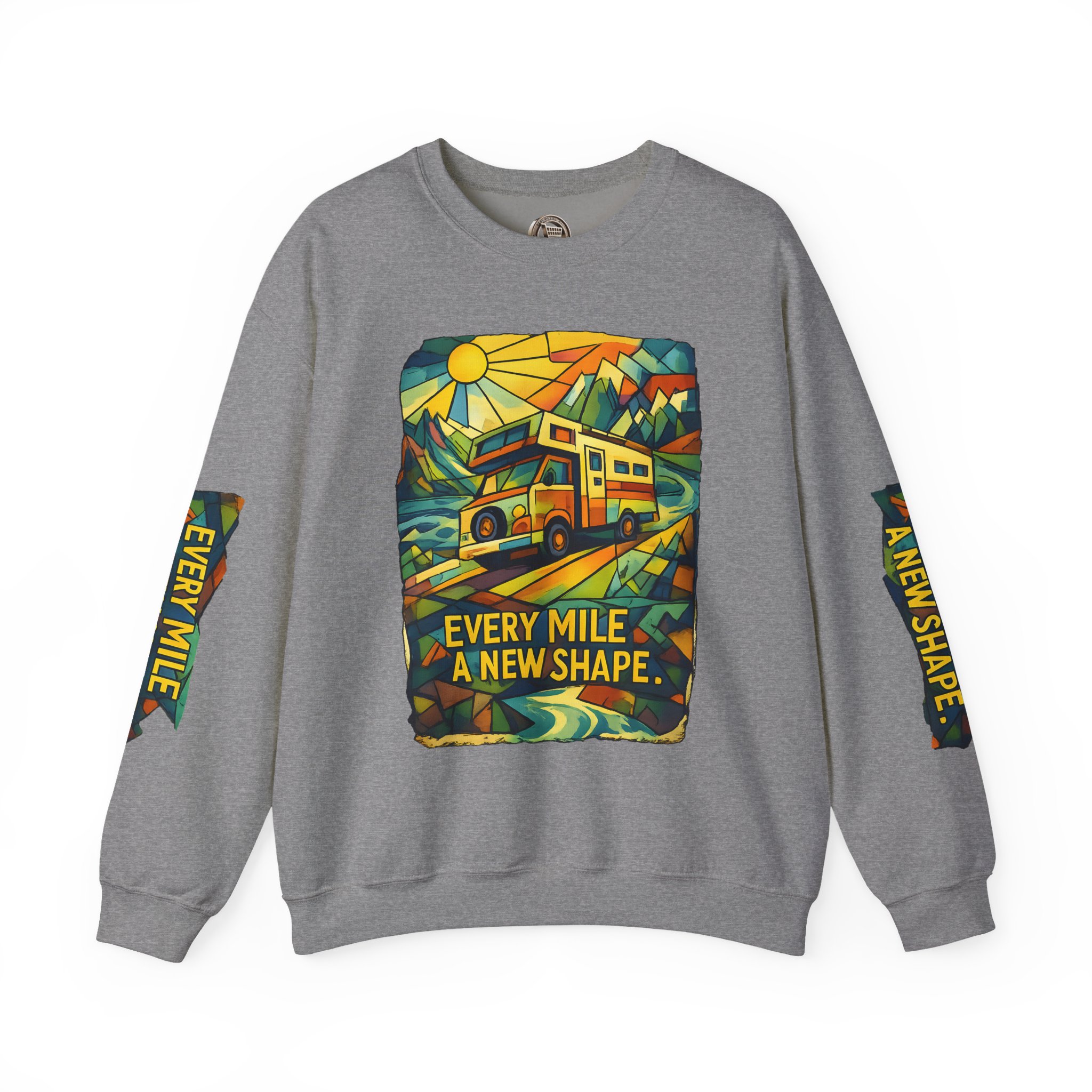Unisex Heavy Blend™ Crewneck Sweatshirt — "Every Mile A New Shape" Design Cubic-Line
