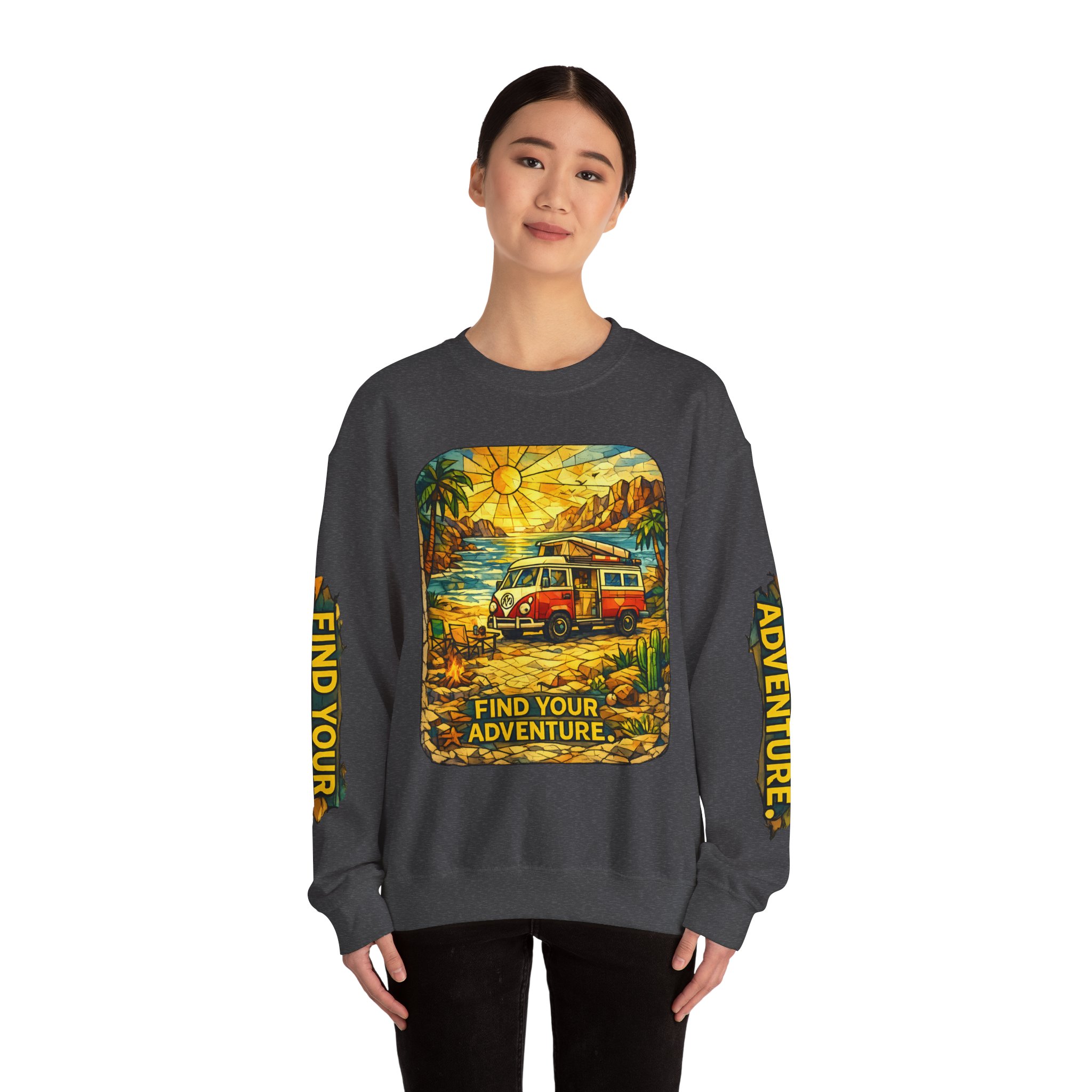 Unisex Heavy Blend™ Crewneck Sweatshirt — "Find Your Adventure" Design Cubic-Line