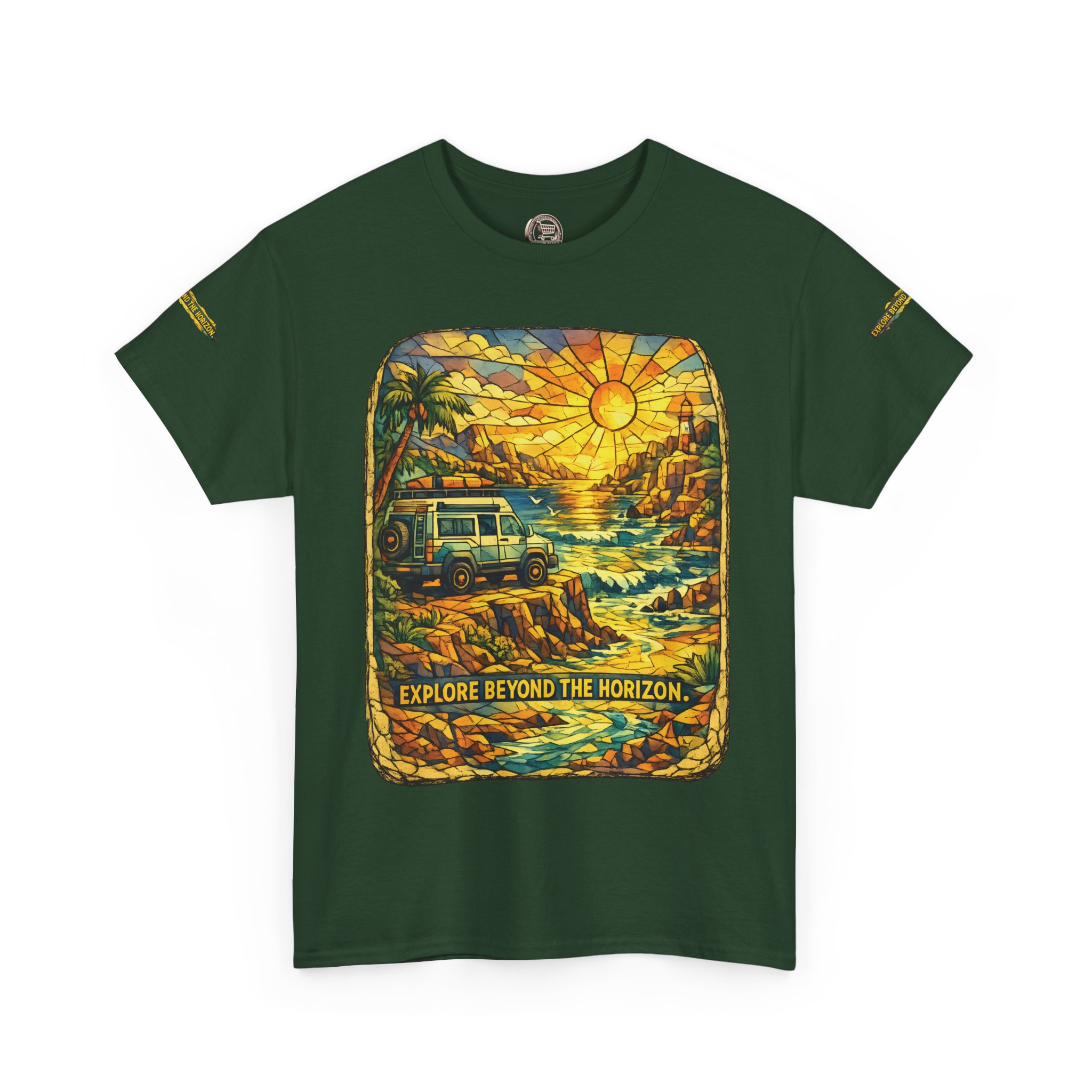 Unisex Heavy Cotton Tee — "Explore Beyond The Horizon" Design Cubic-Line