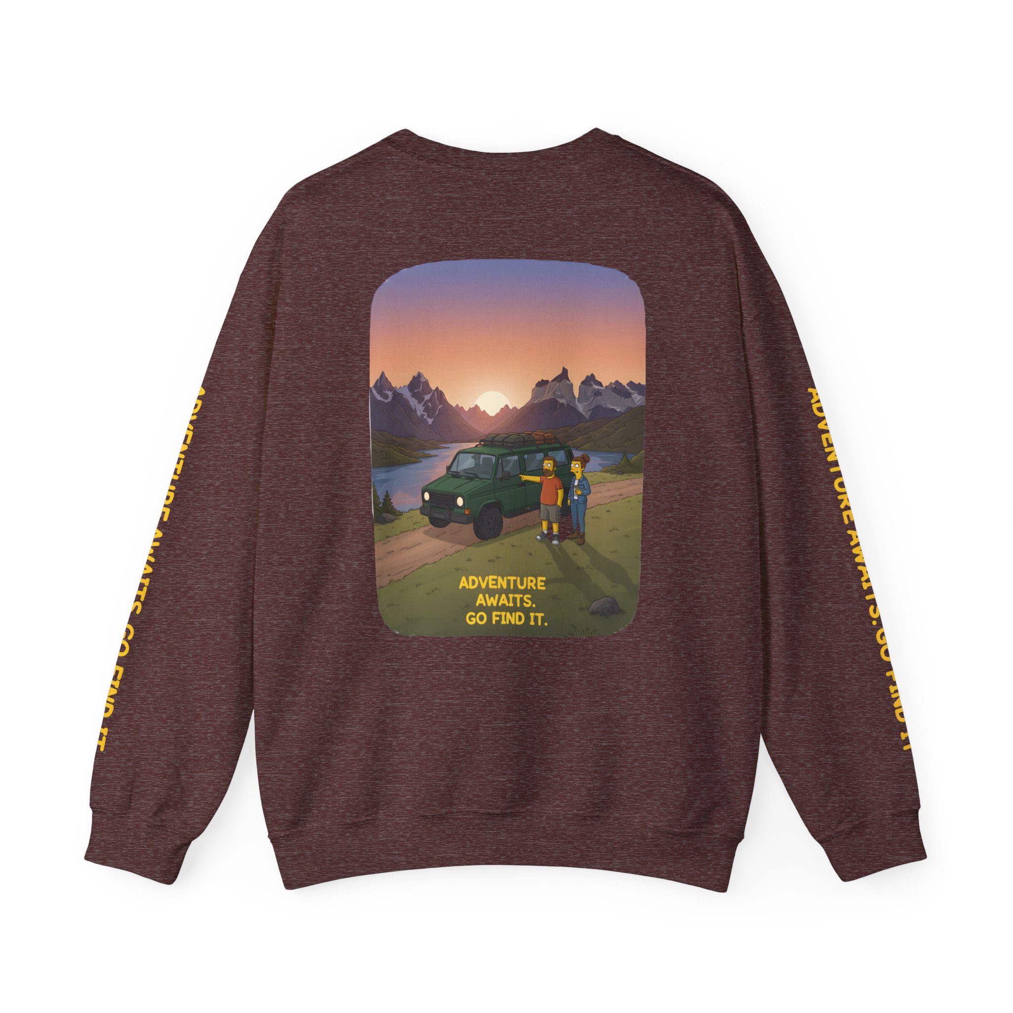 Unisex Heavy Blend™ Crewneck Sweatshirt — "Adventure Awaits-Go Find It" Design Sitcom-Line