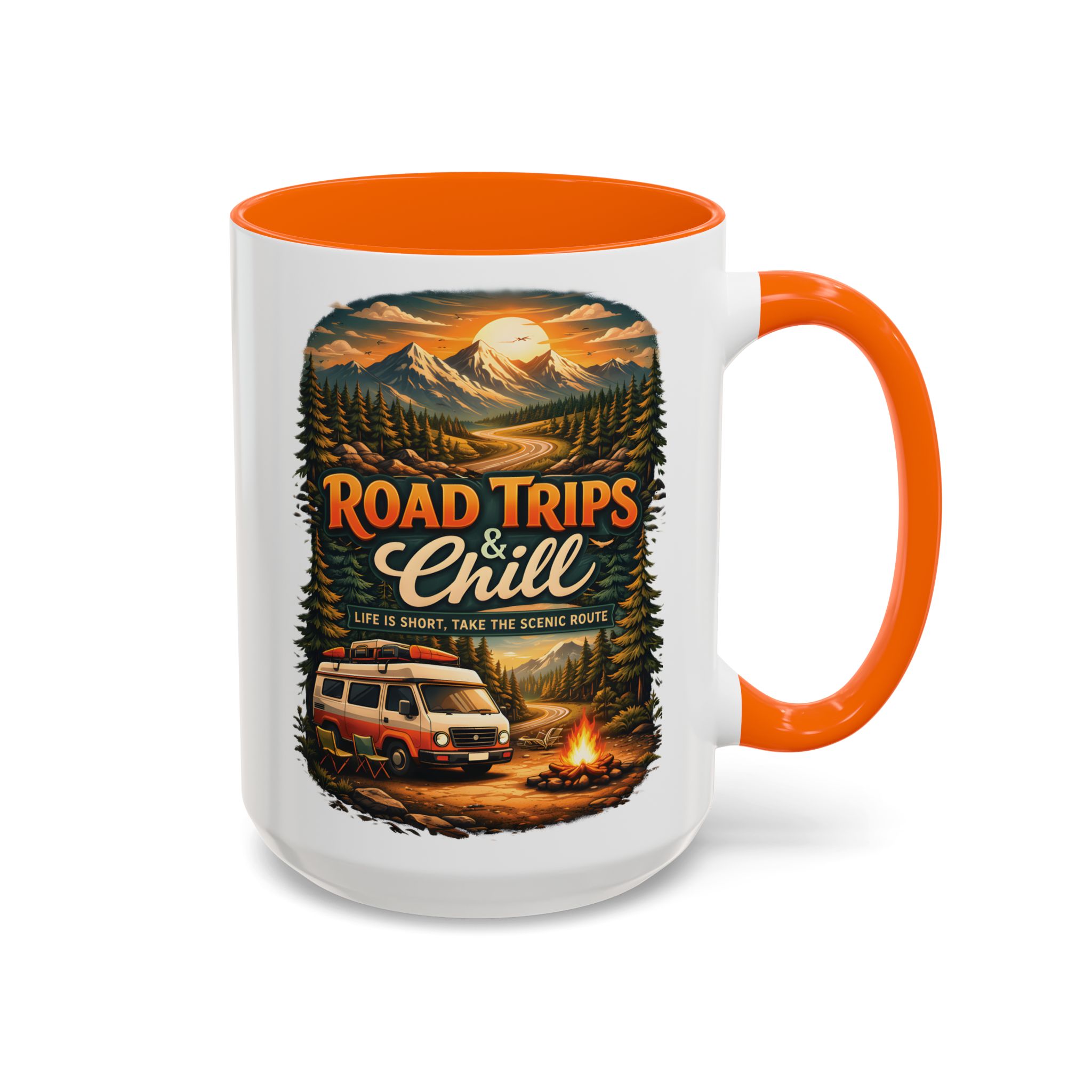 Accent Coffee Mug (11, 15oz) — "Road Trips & Chill" Design Scenic-Line
