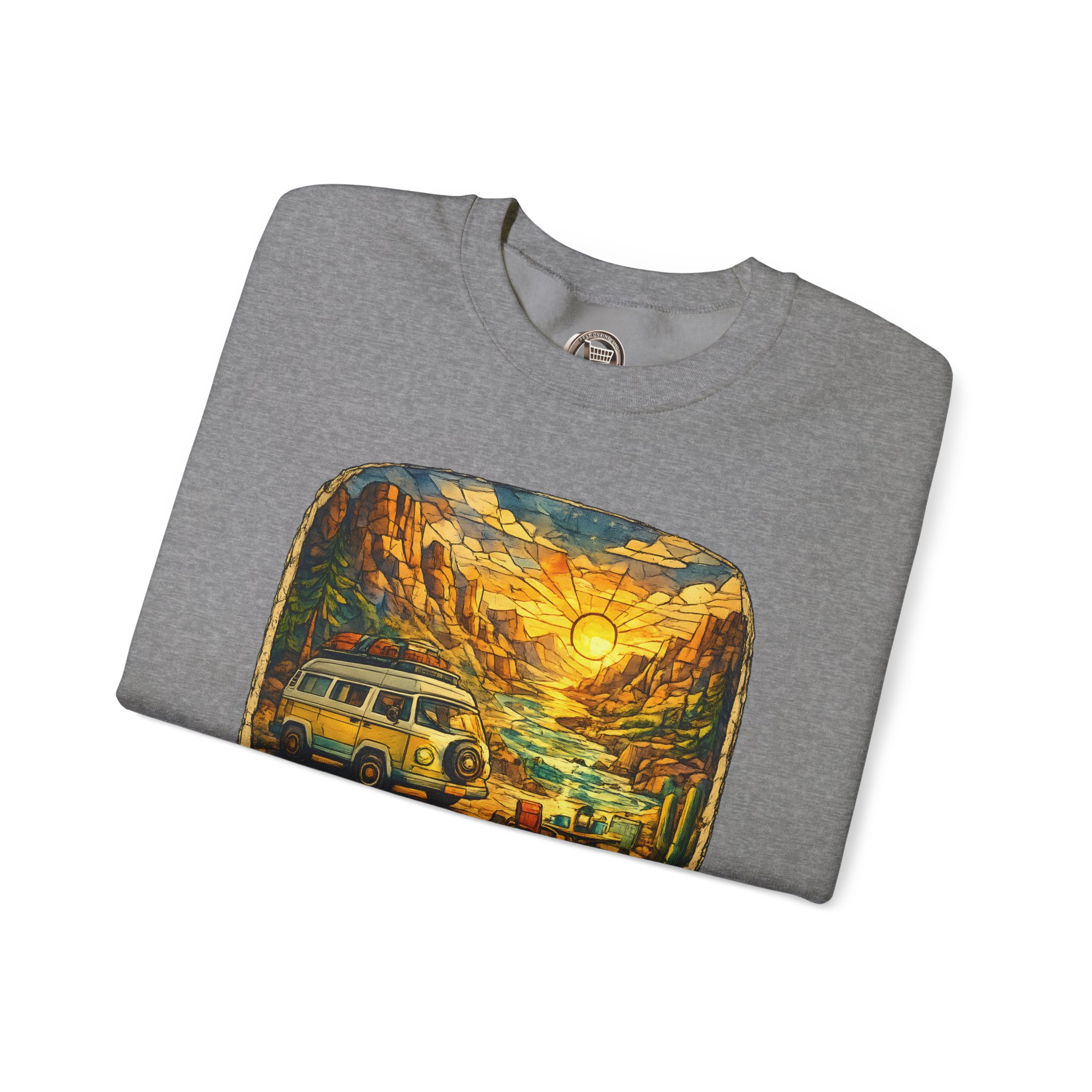 Unisex Heavy Blend™ Crewneck Sweatshirt — "Chase The Settings Sun" Design Cubic-Line
