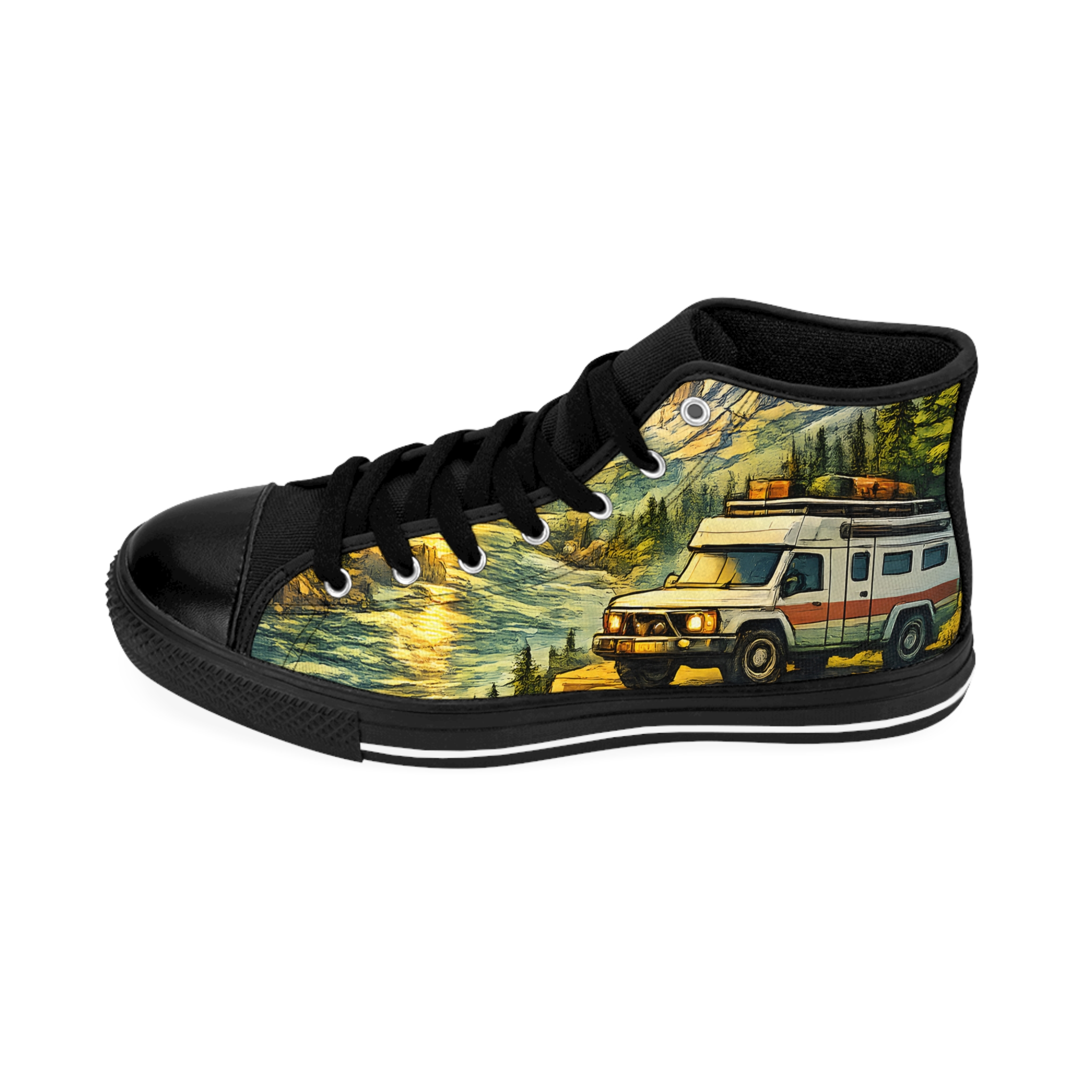 Men's High Top Sneakers — Retro Outdoor Roadtrip Shoes (Design Cubic-Line)