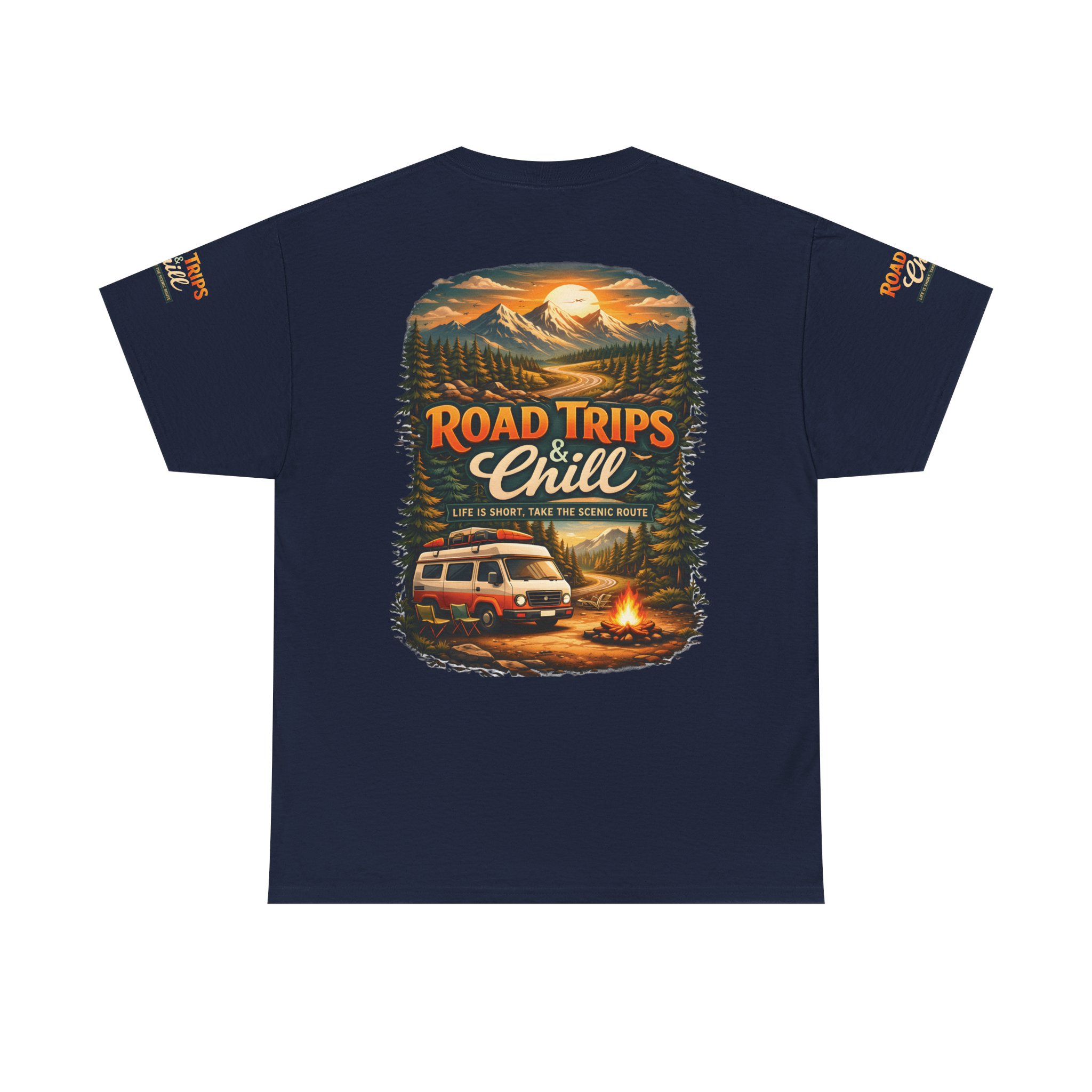 Unisex Heavy Cotton Tee — "Road Trips & Chill" Design Scenic-Line