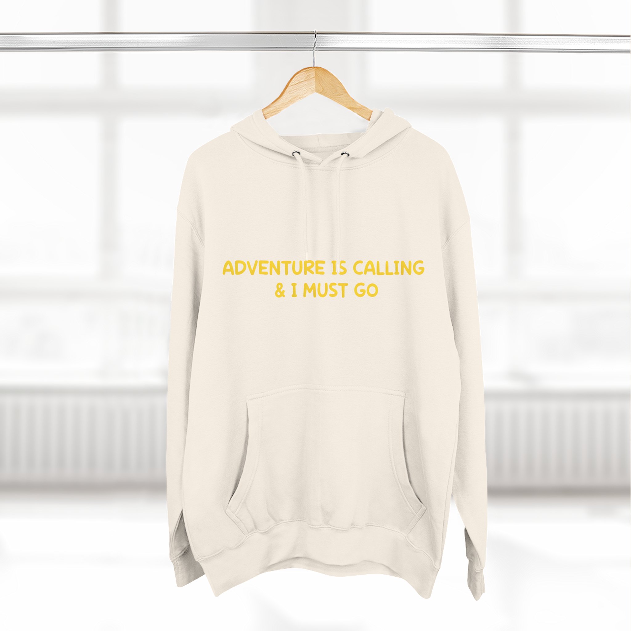 Three-Panel Fleece Hoodie - "Adventure Is Calling-I Must Go" Design Sitcom-Line