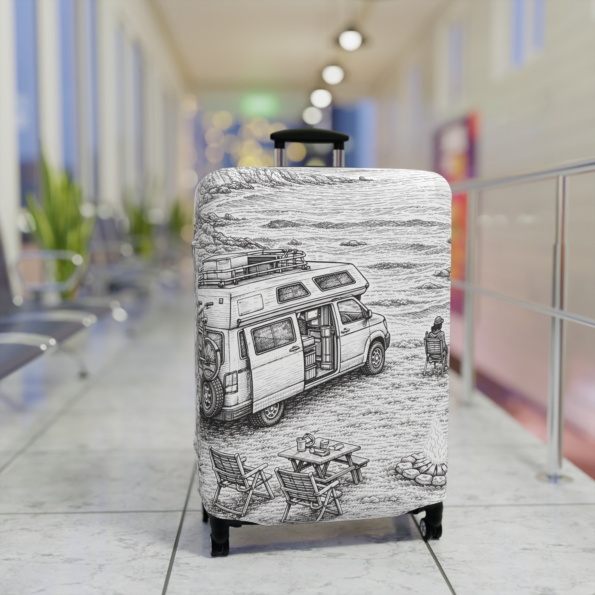 Luggage Cover — Adventure Camper Sketch Travel Suitcase