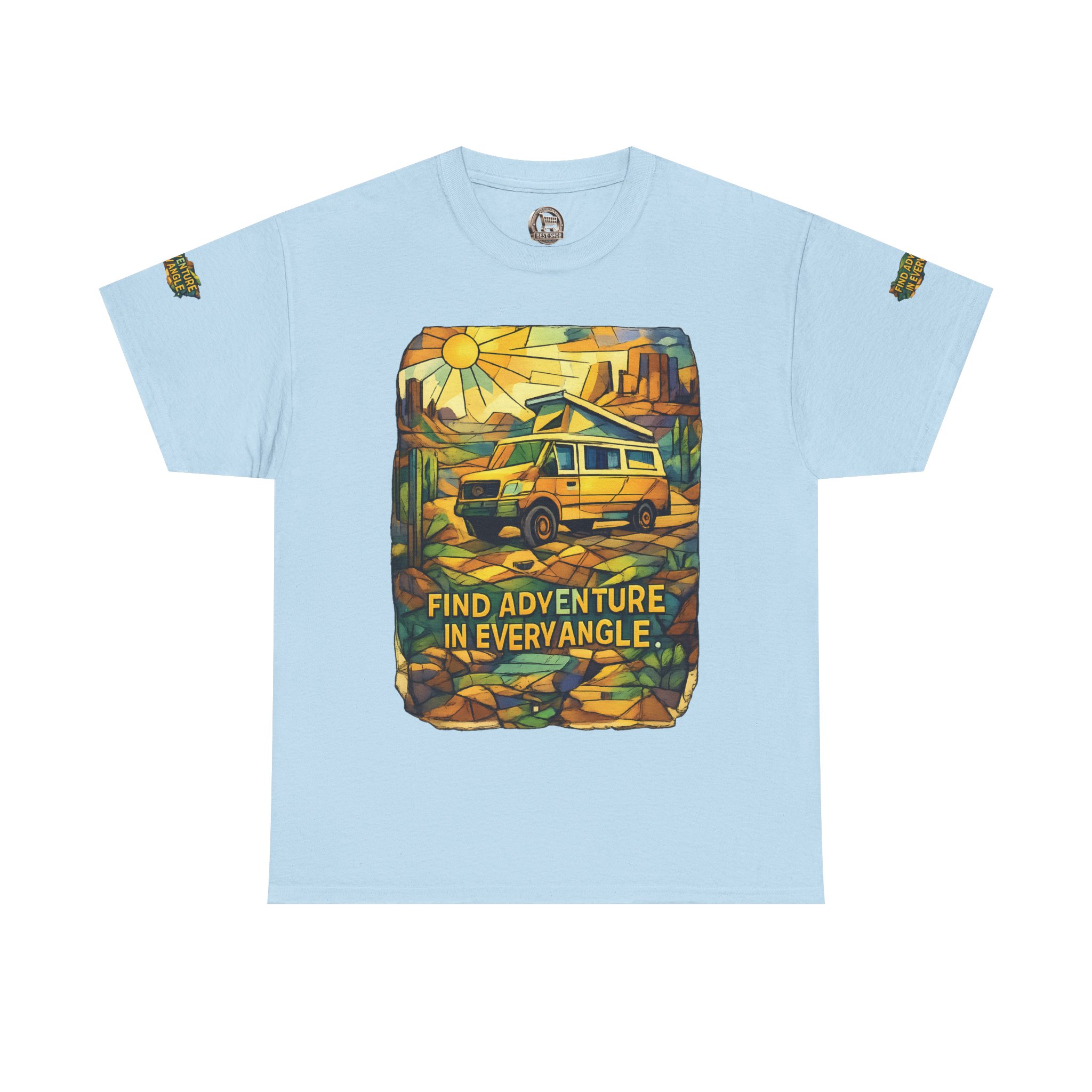 Unisex Heavy Cotton Tee — "Find Adventure In Every Corner" Design Cubic-Line
