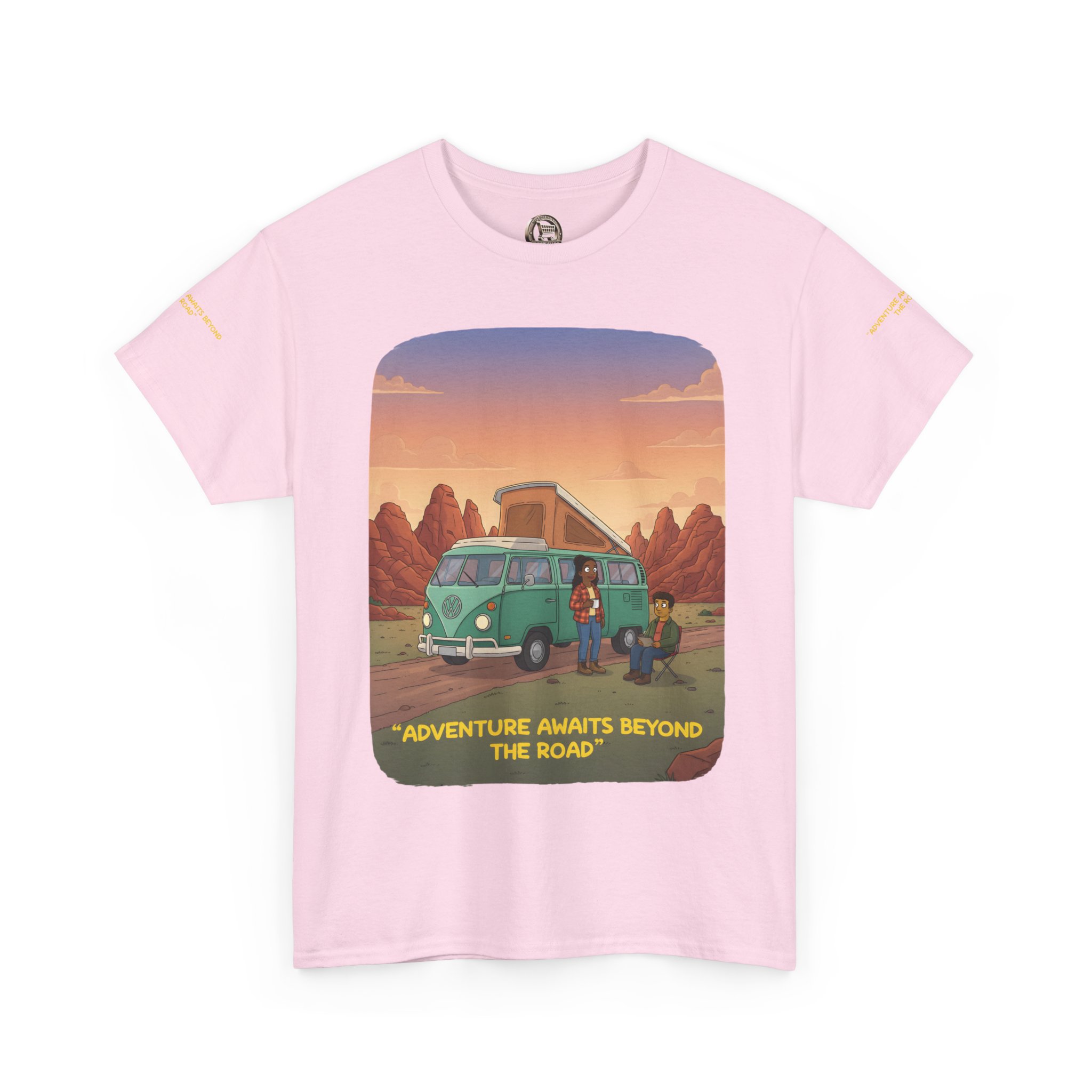 Unisex Heavy Cotton Tee — "Adventure Awaits Beyond The Road" Design Sitcom-Line