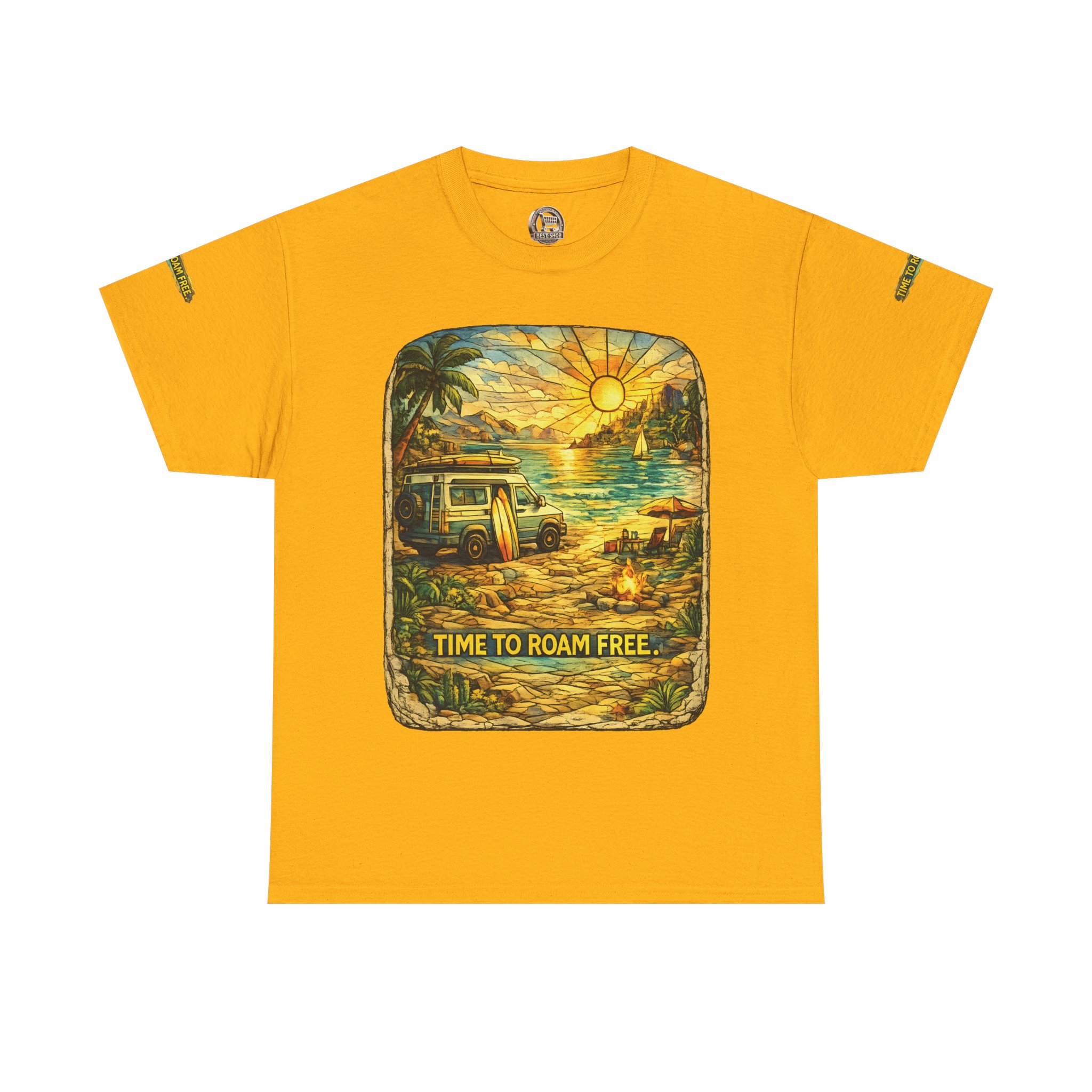 Unisex Heavy Cotton Tee — "Time To Roam Free" Design Cubic-Line