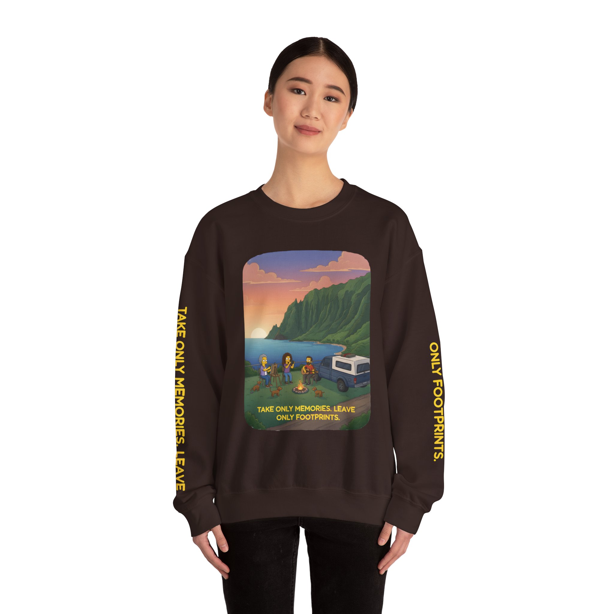 Unisex Heavy Blend™ Crewneck Sweatshirt — "Take Only Memories-Leave Only Footprints" Design Sitcom-Line