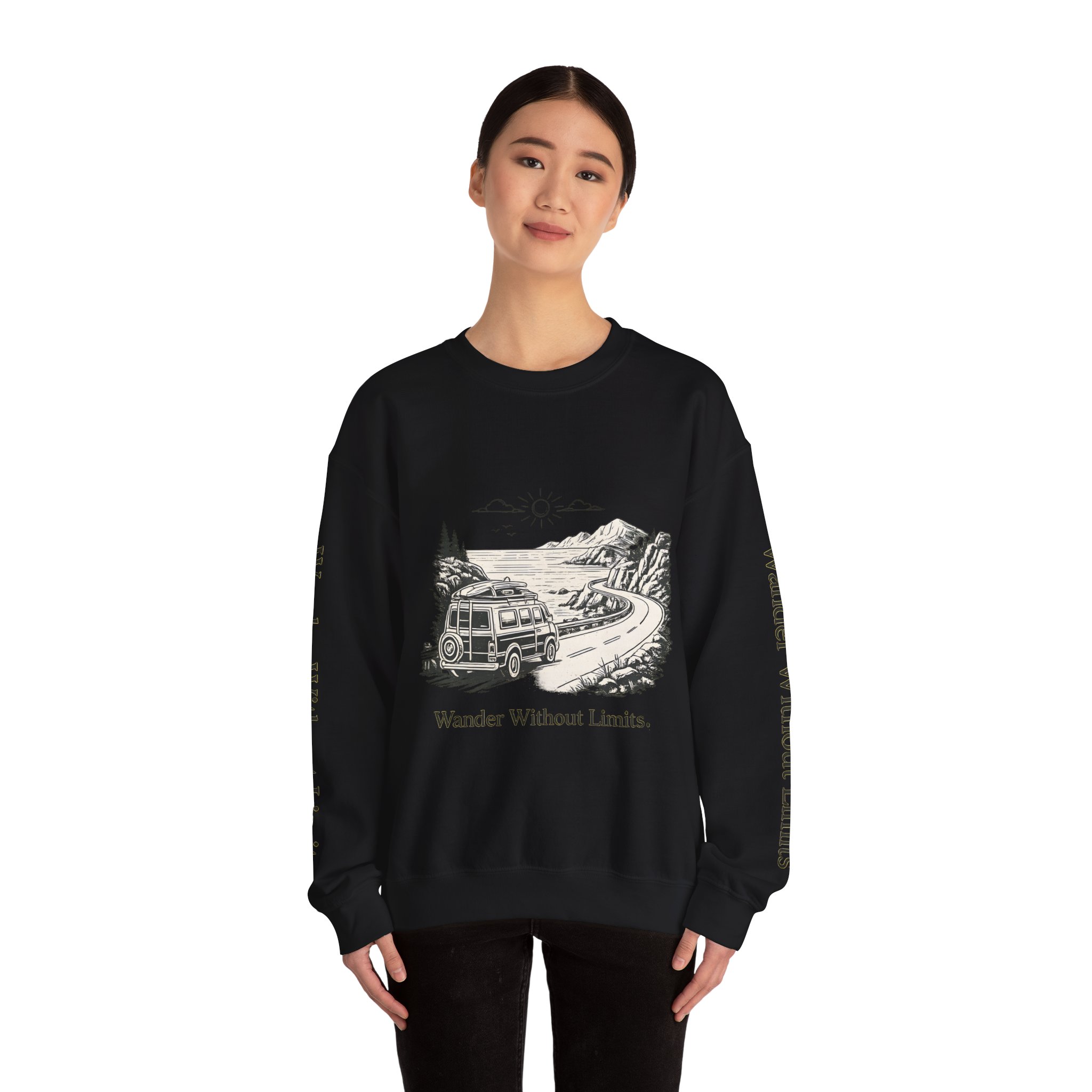 Unisex Heavy Blend™ Crewneck Sweatshirt — "Wander Without Limits" Design Minimal-Line