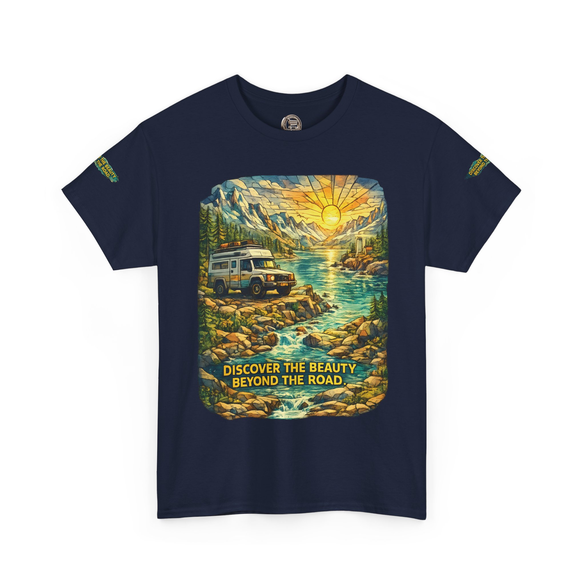 Unisex Heavy Cotton Tee — "Discover The Bieuty Beyond The Road" Design Cubic-Line