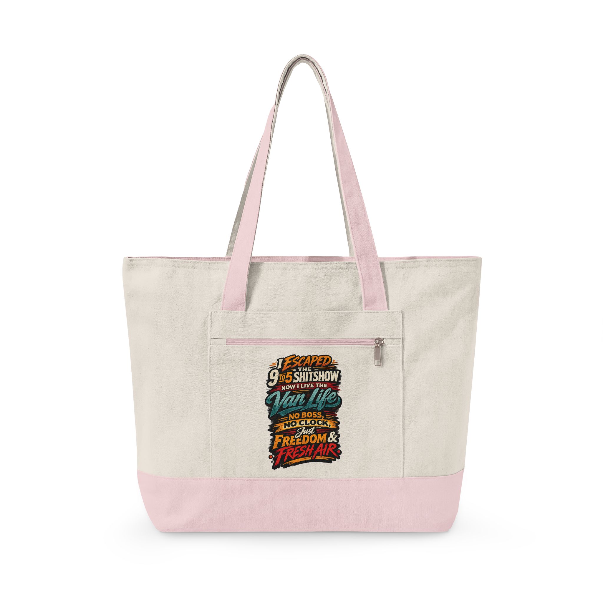 6006228063067354472_2048.jpeg Zippered Canvas Tote — "I Escaped The 9 To 5" (Design F**K-Line)