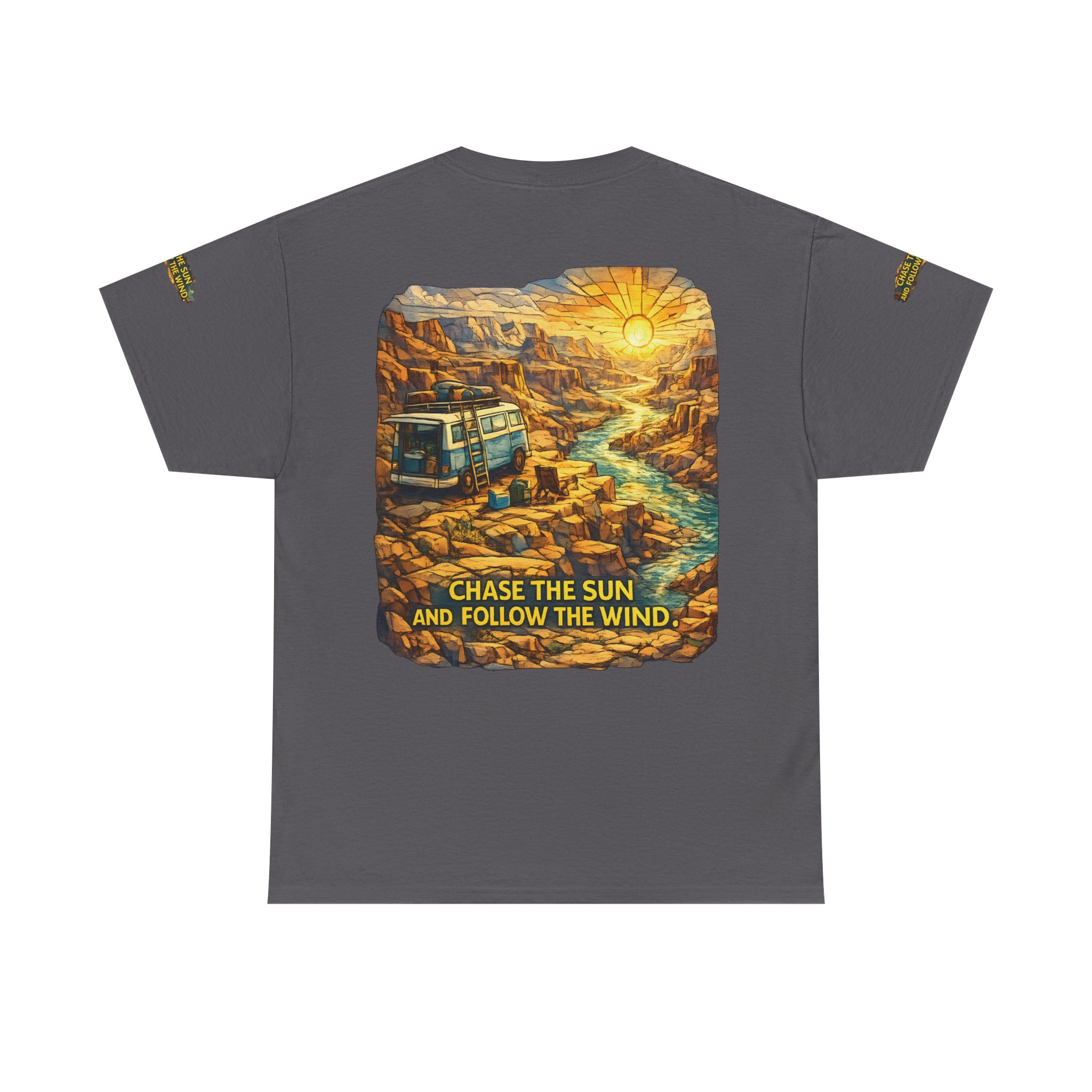 6011467192996811809_2048.jpeg Unisex Heavy Cotton Tee — "Chase The Sun And Follow The Wind" Design Cubic-Line