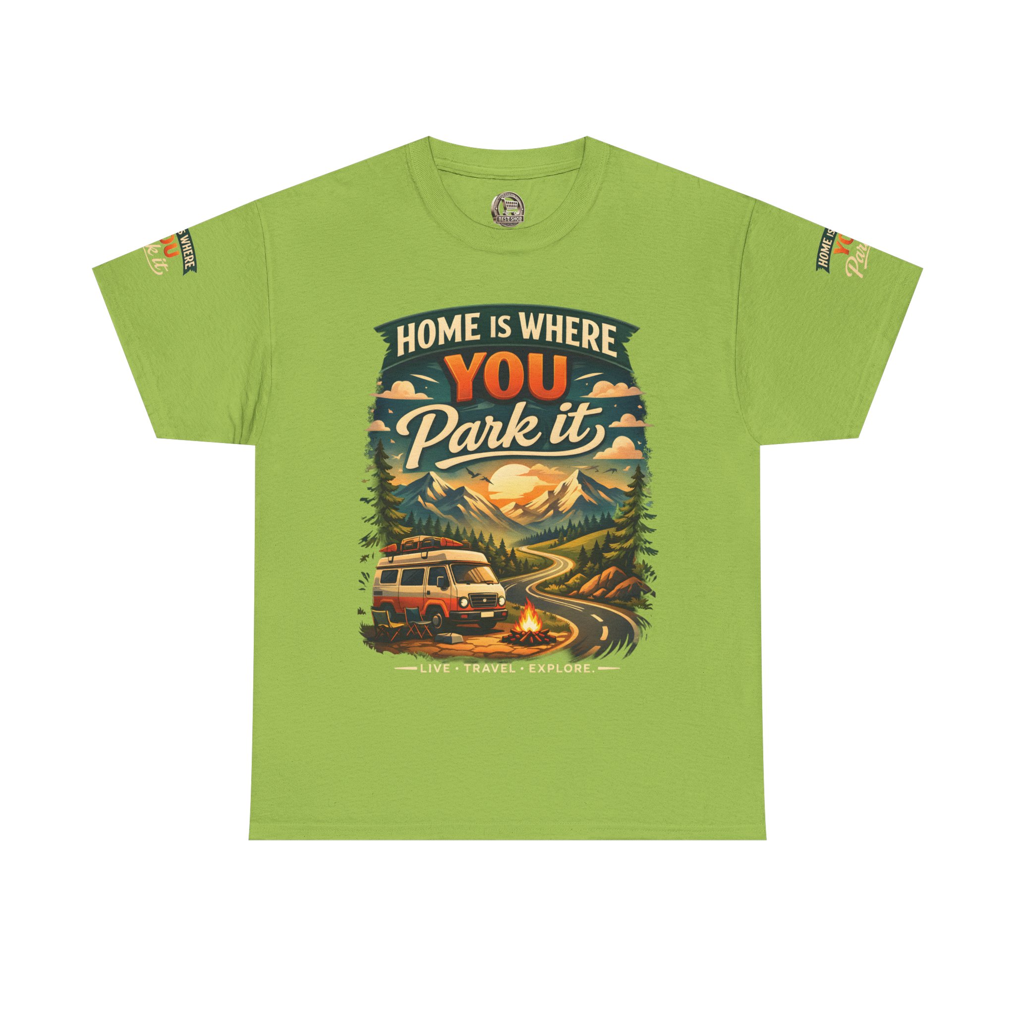 Unisex Heavy Cotton Tee — "Hom Is Where You Park It" Design Scenic-Line