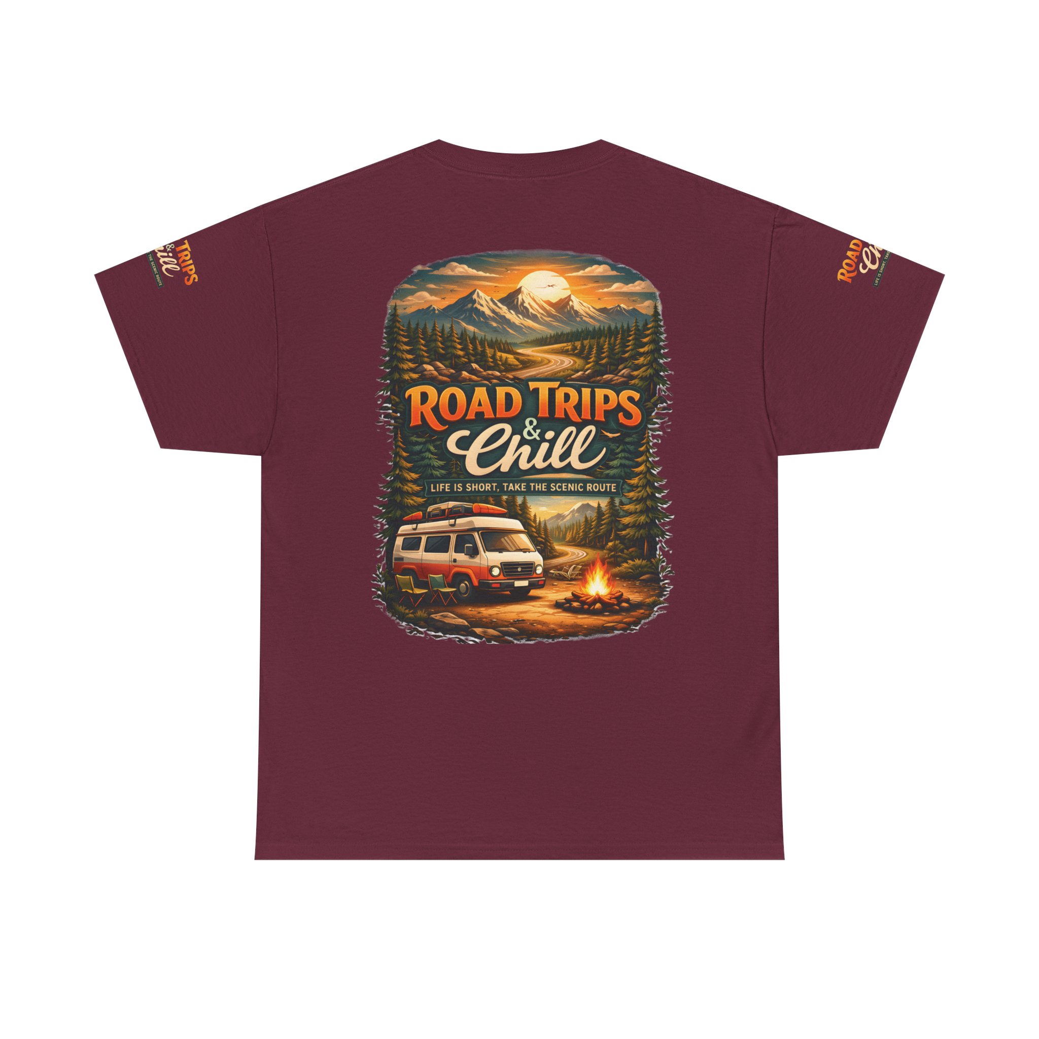 Unisex Heavy Cotton Tee — "Road Trips & Chill" Design Scenic-Line