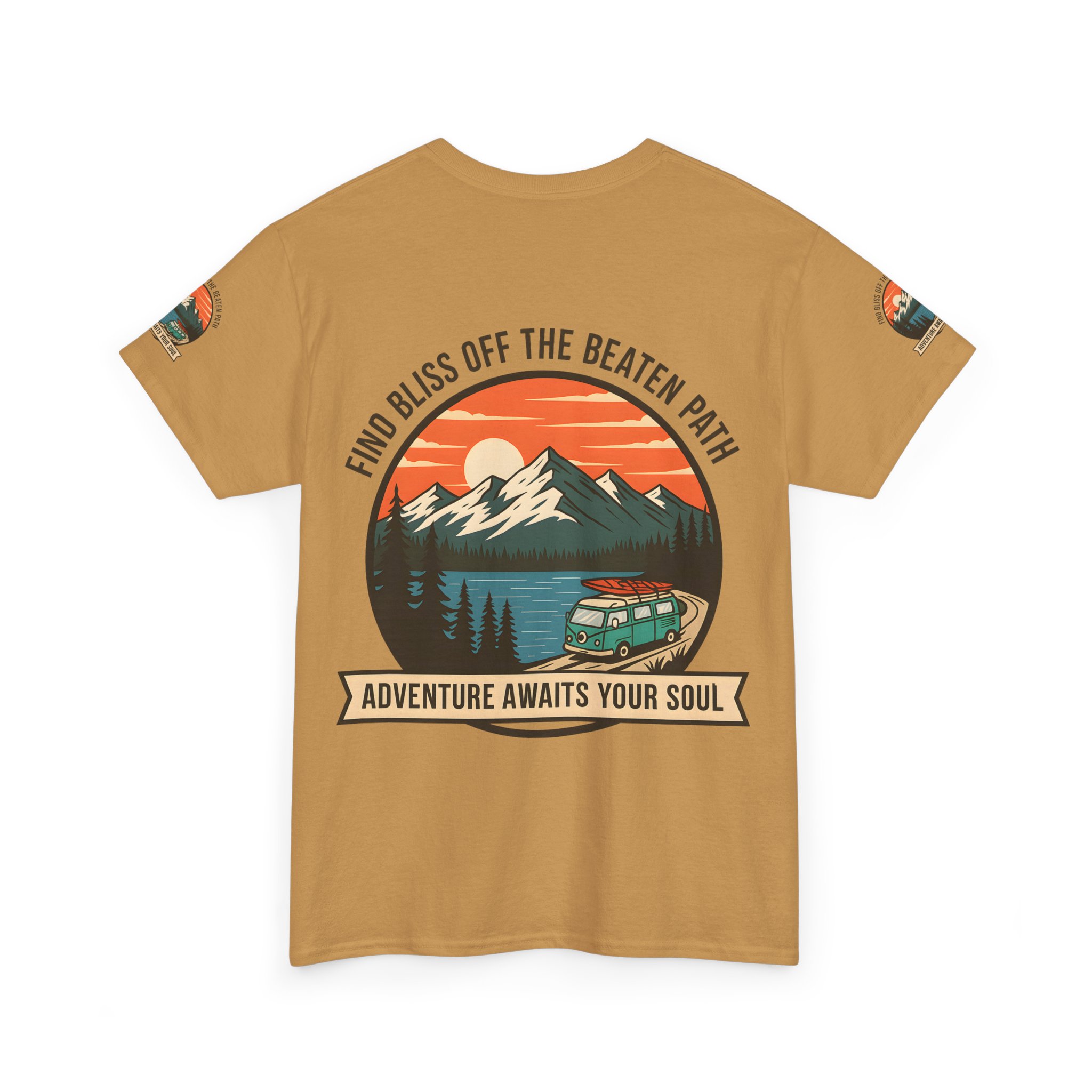 Unisex Heavy Cotton Tee — "Find Bliss Off the Beaten Path" Mountain & Camper T‑Shirt