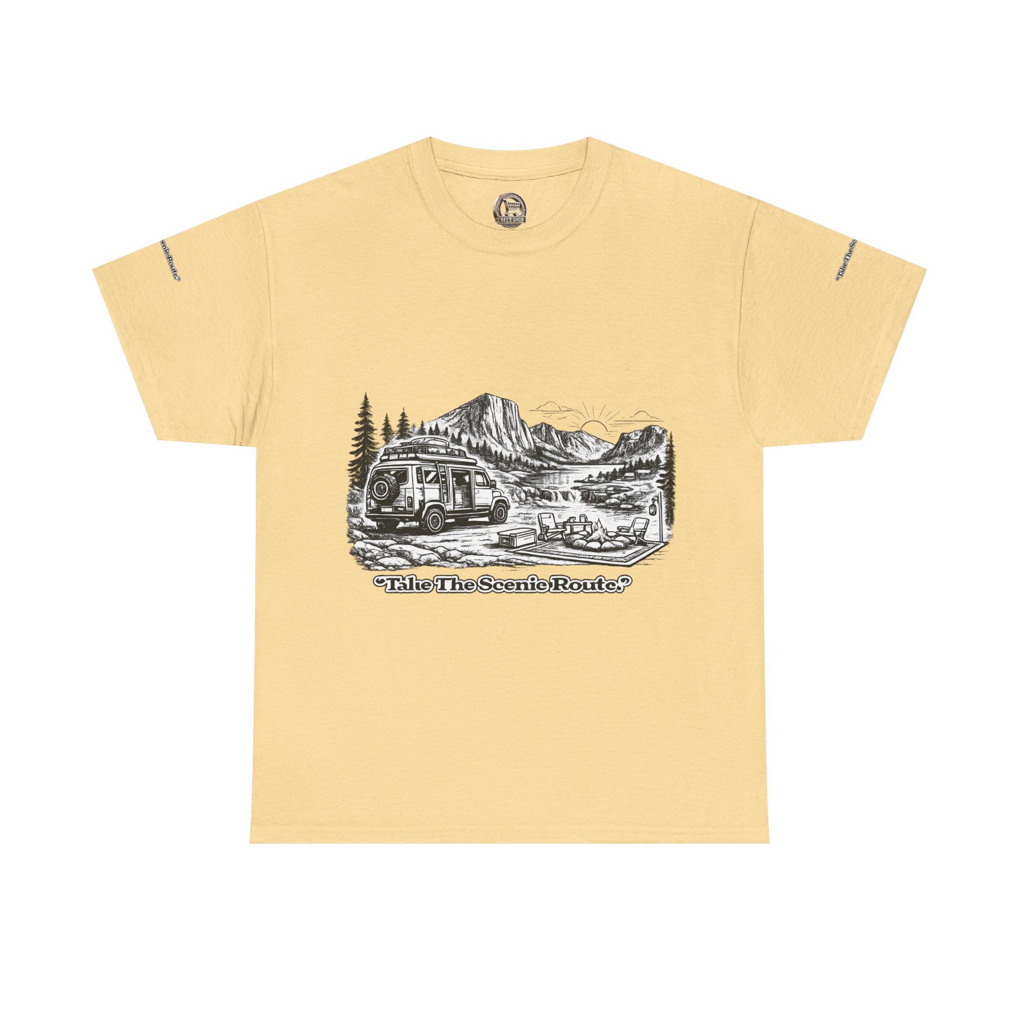 Unisex Heavy Cotton Tee — "Take The Scenic Route" Design Minimal-Line