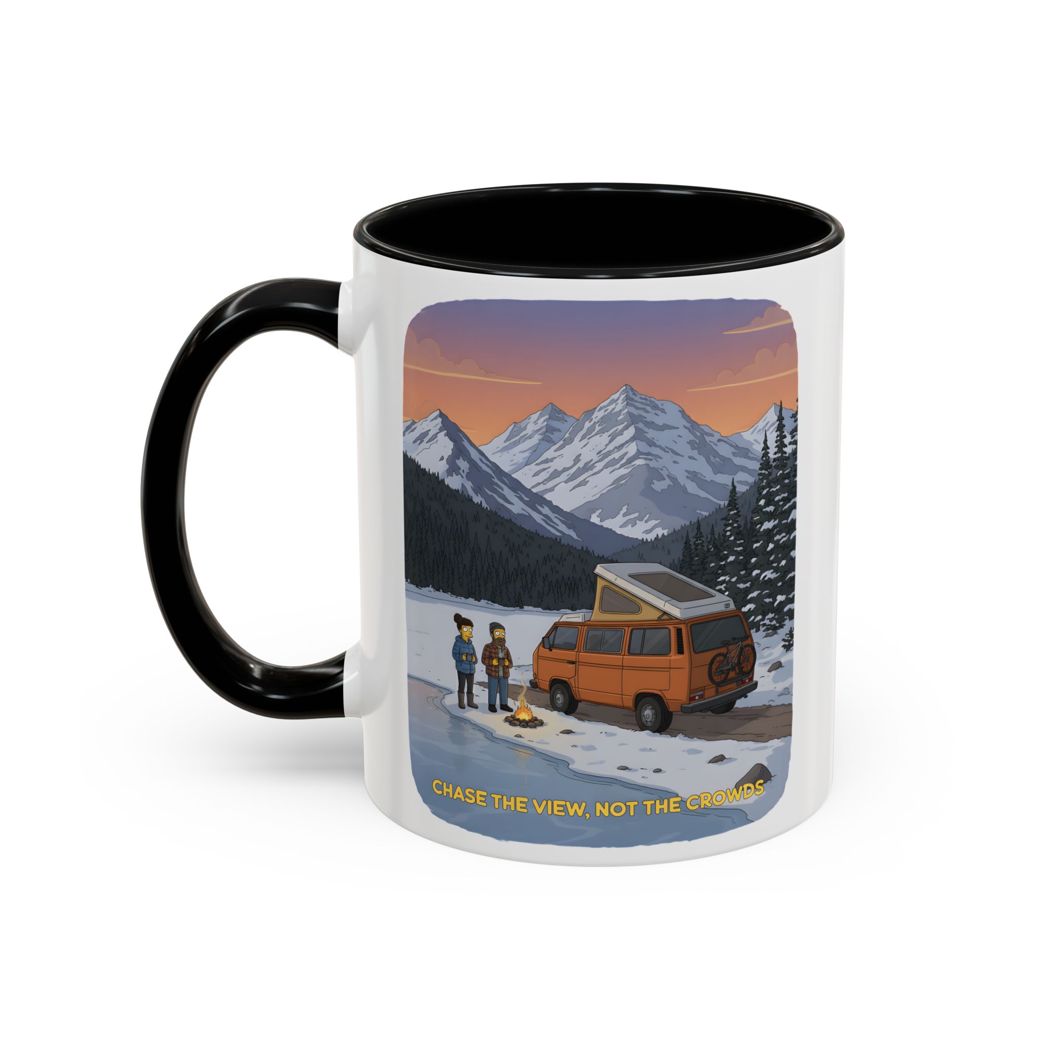 Accent Coffee Mug (11, 15oz) — "Chase The Views-Not The Crowds"" Design Sitcom-Line