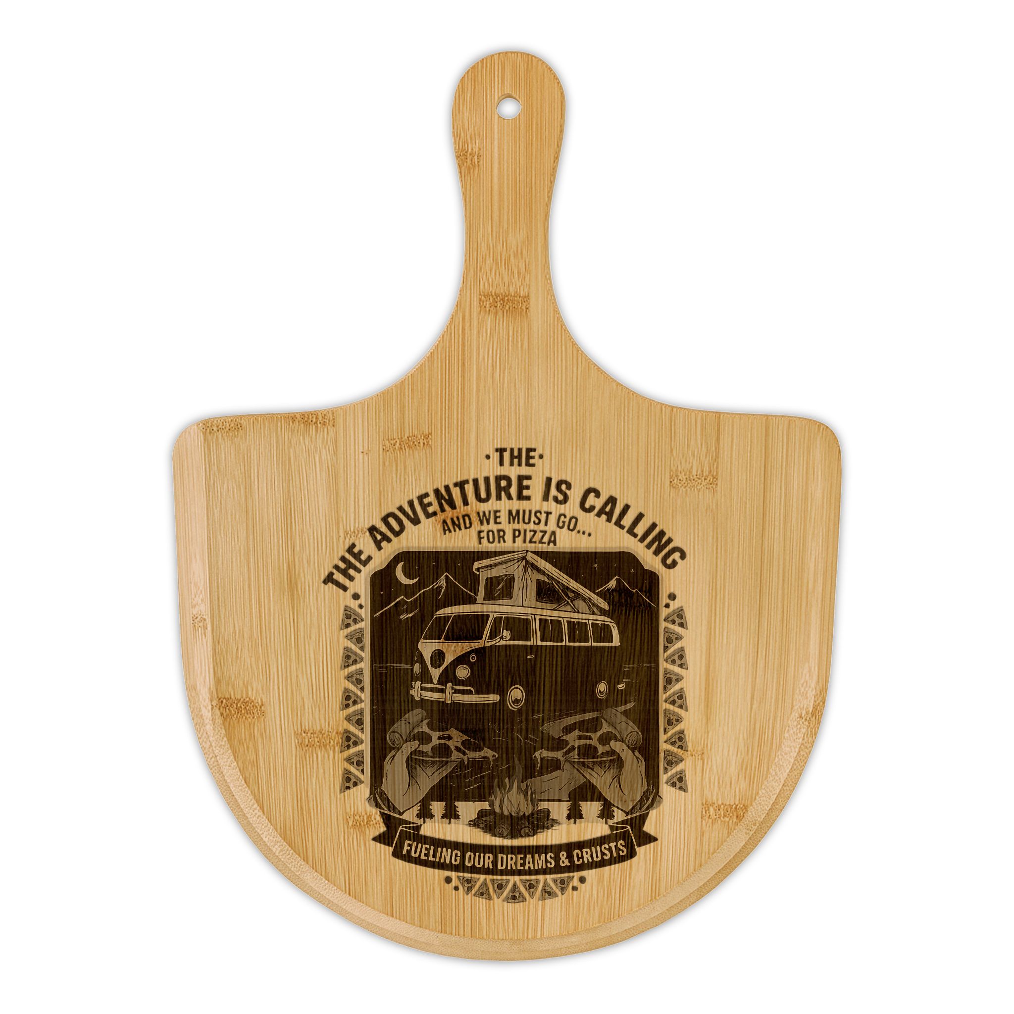 Bamboo Pizza Peel – “The Adventure Is Calling” Engraved Camper Pizza Board
