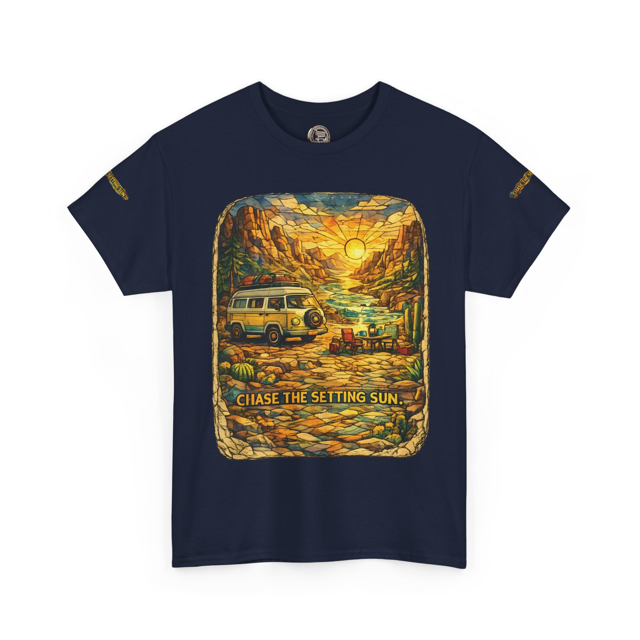 Unisex Heavy Cotton Tee — "Chase The Settings Sun" Design Cubic-Line
