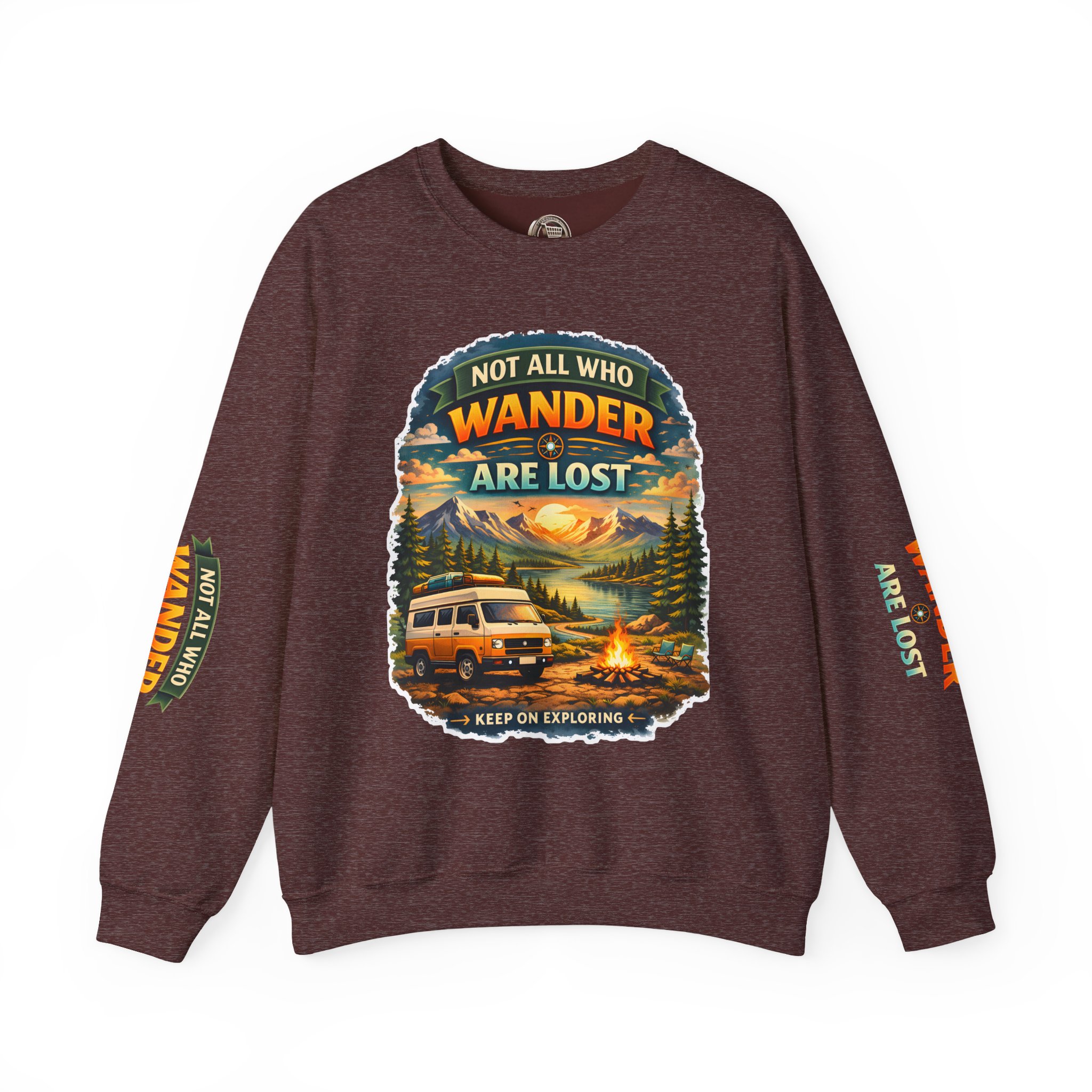Unisex Heavy Blend™ Crewneck Sweatshirt — "Not All Who Wander Are Lost" Design Scenic-Line