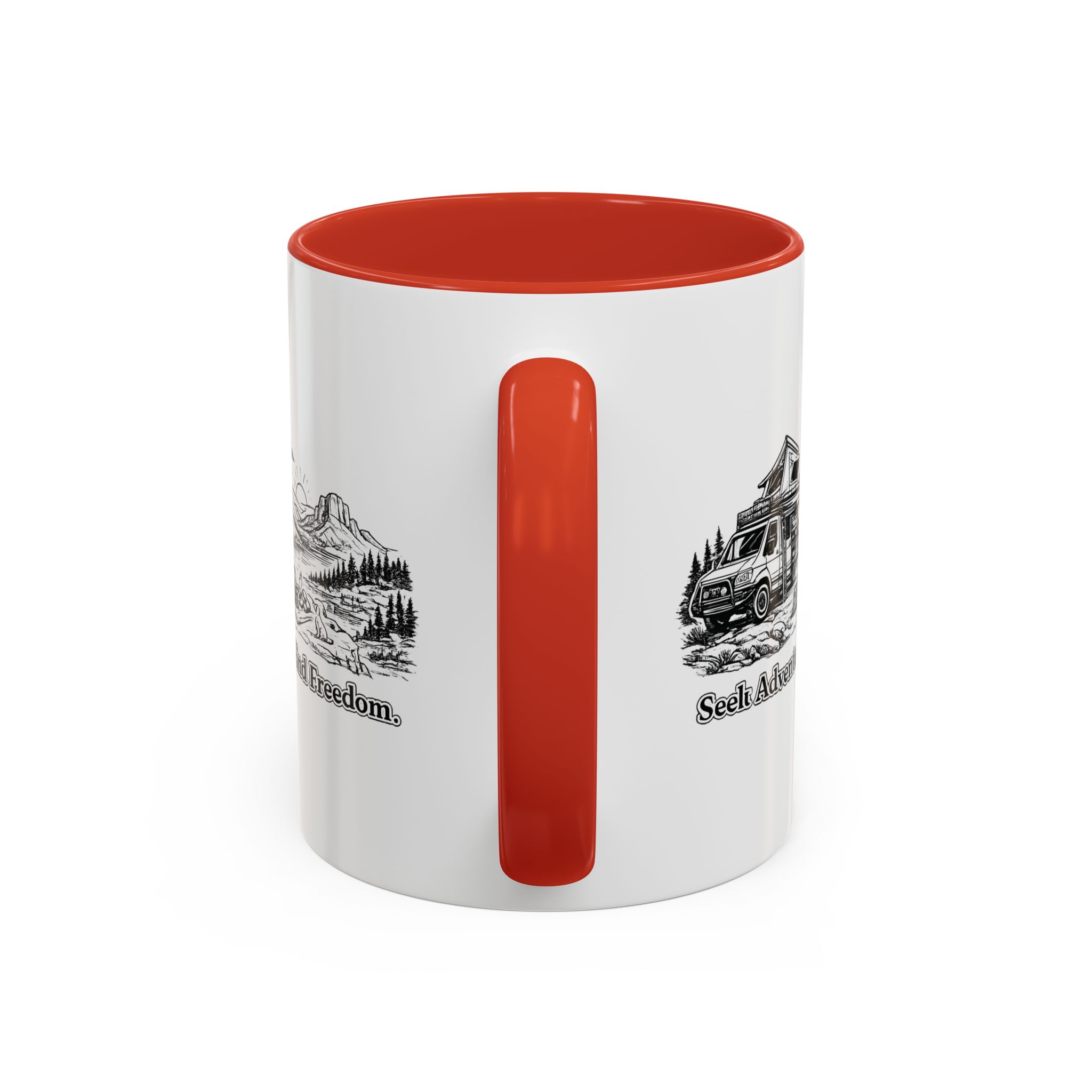 Accent Coffee Mug (11, 15oz) — "Seek Adventure, Find Freedom" Design Minimal-Line