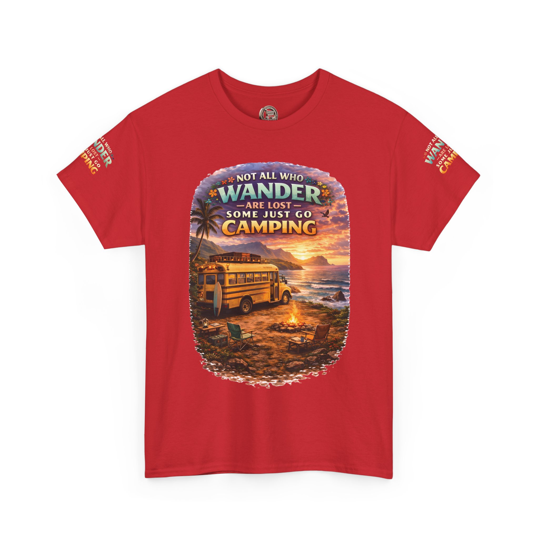 Unisex Heavy Cotton Tee — "Not All Who Wander Are Lost" Design Scenic-Line