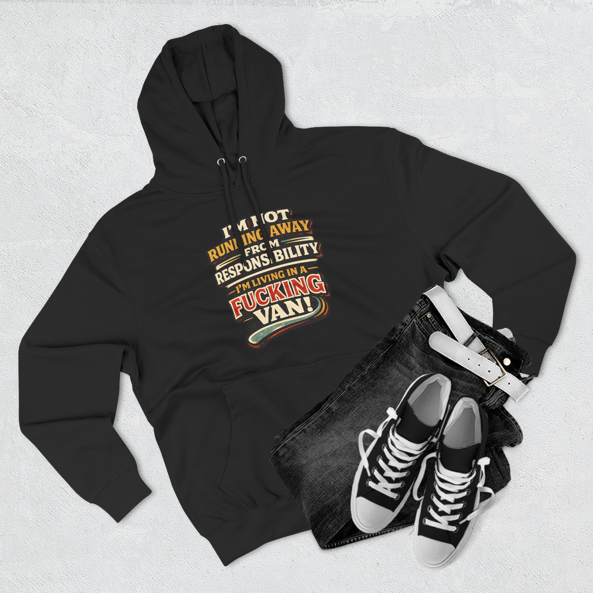 Three-Panel Fleece Hoodie - "I`m Not running Away" Design F**K-Line