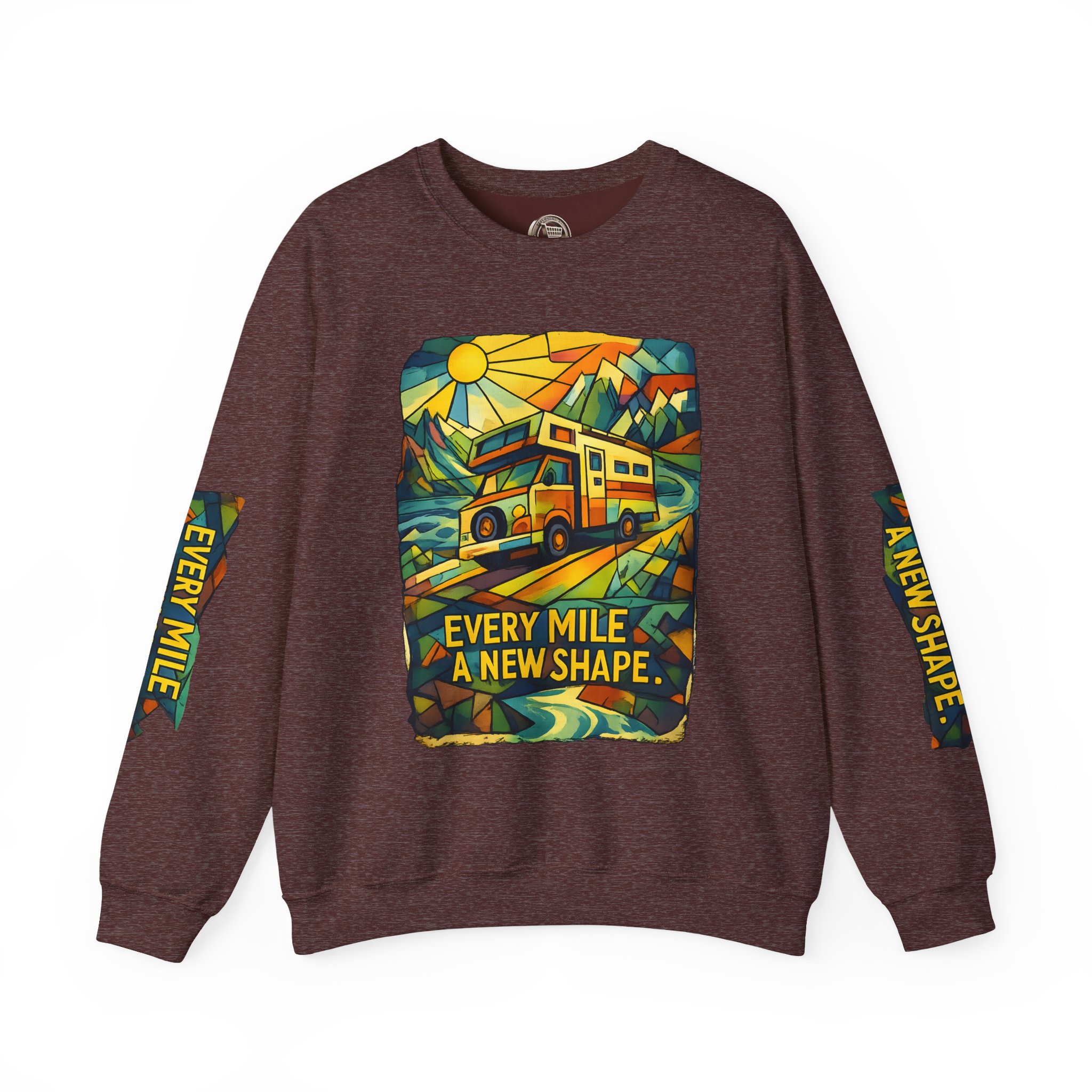 Unisex Heavy Blend™ Crewneck Sweatshirt — "Every Mile A New Shape" Design Cubic-Line