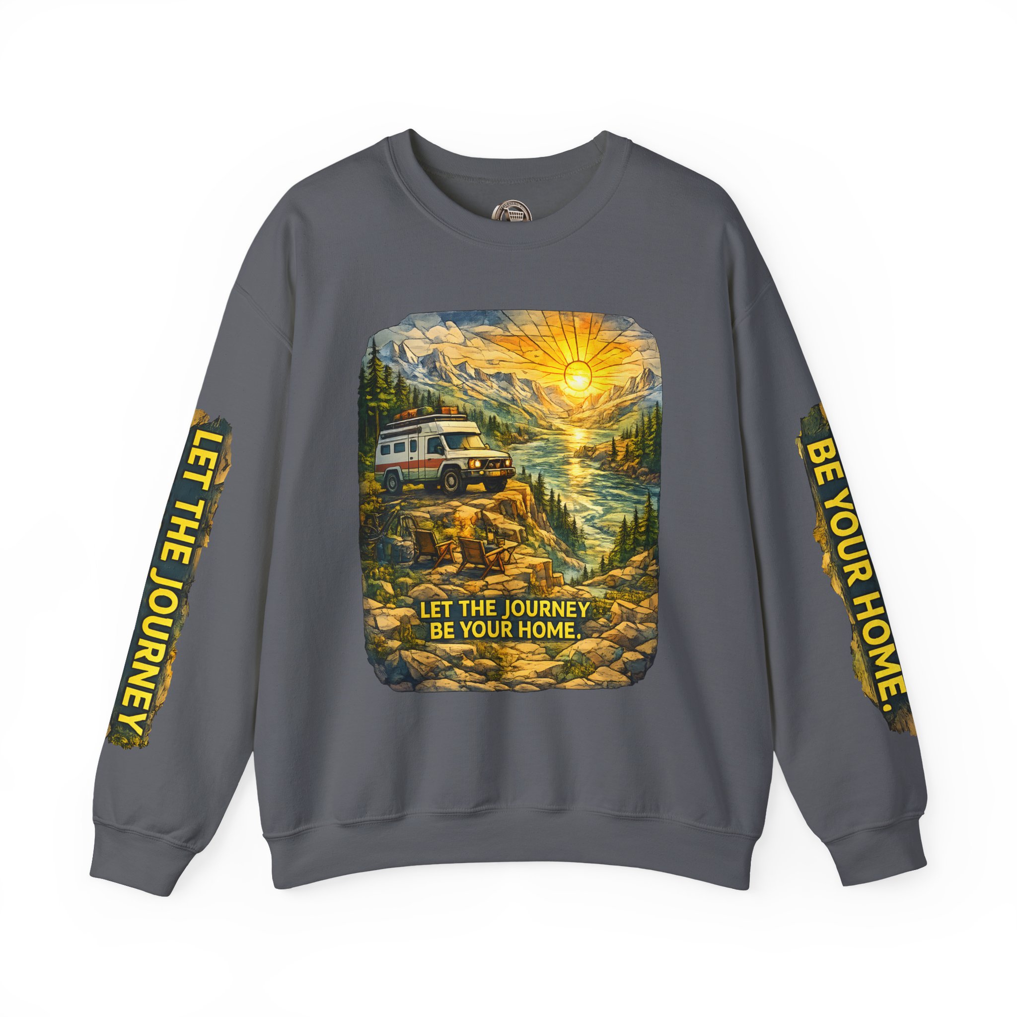 Unisex Heavy Blend™ Crewneck Sweatshirt — "Let The Journey Be Your Home" Design Cubic-Line