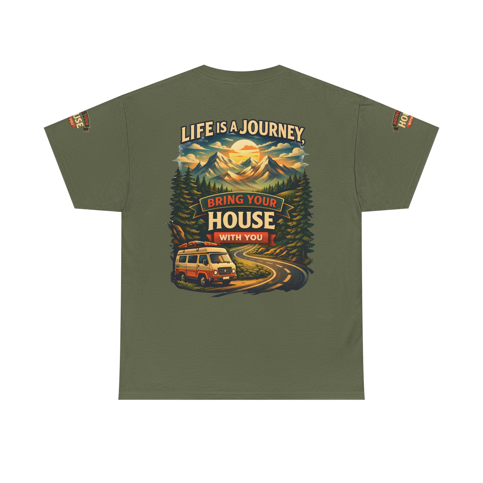 6051213882949745078_2048.jpeg Unisex Heavy Cotton Tee — "Live Is A Journey-Bring Your House With You" Design Scenic-Line