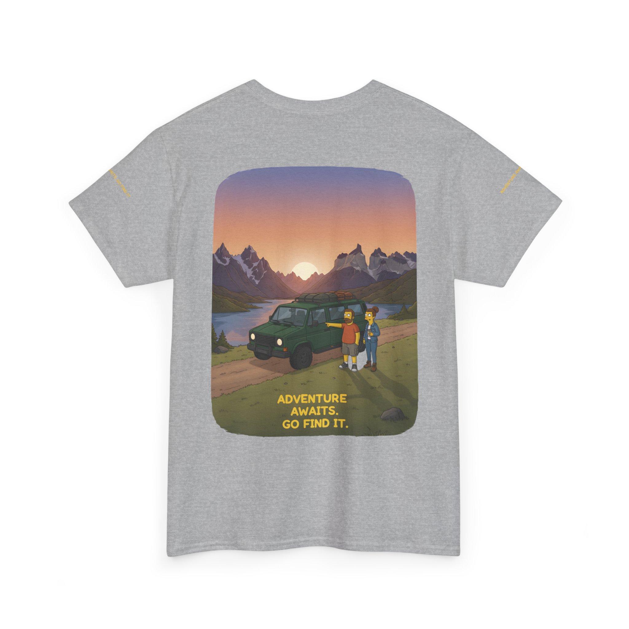 Unisex Heavy Cotton Tee — "Adventure Awaits-Go Find It" Design Sitcom-Line