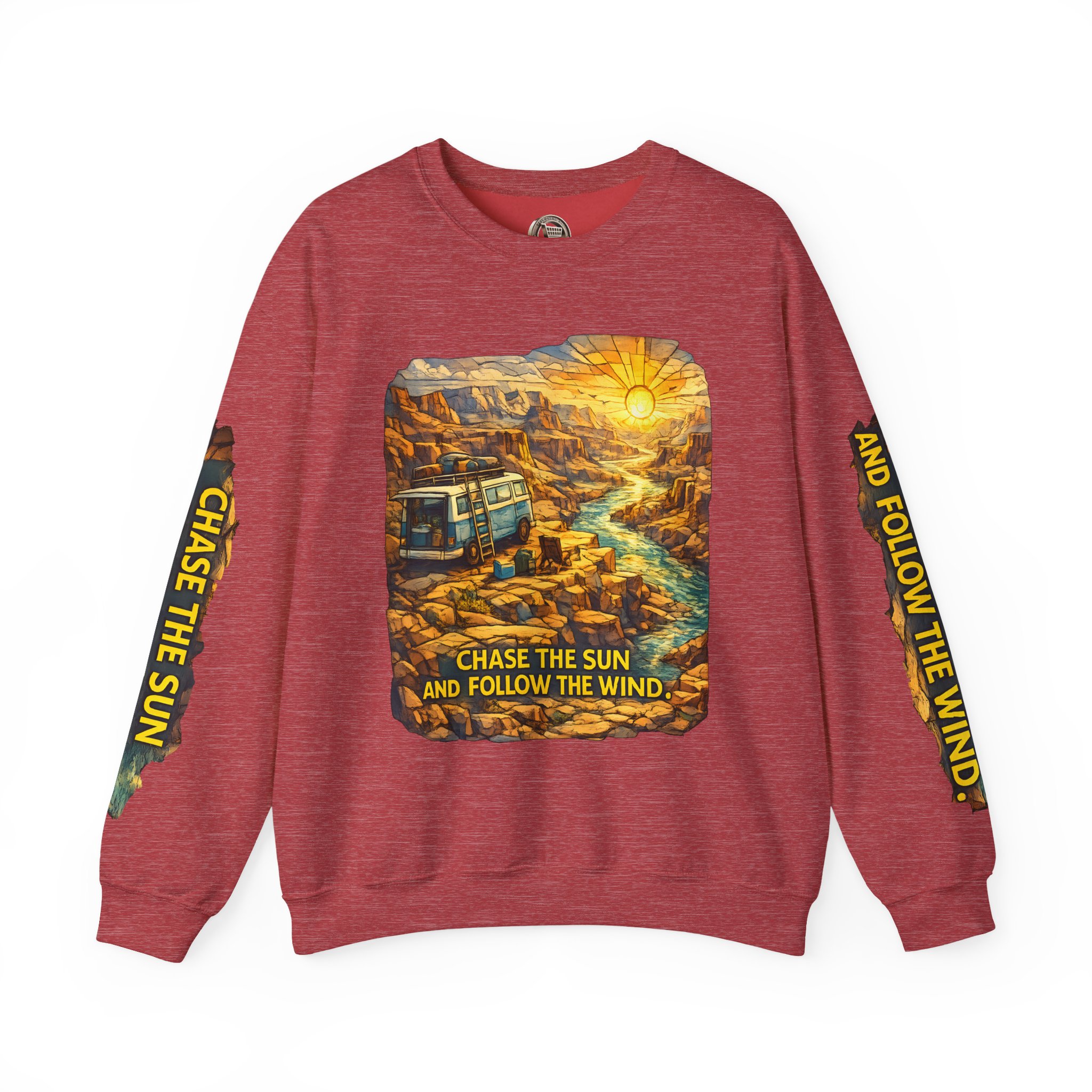 6055013985730460046_2048.jpeg Unisex Heavy Blend™ Crewneck Sweatshirt — "Chase The Sun And Follow The Wind" Design Cubic-Line