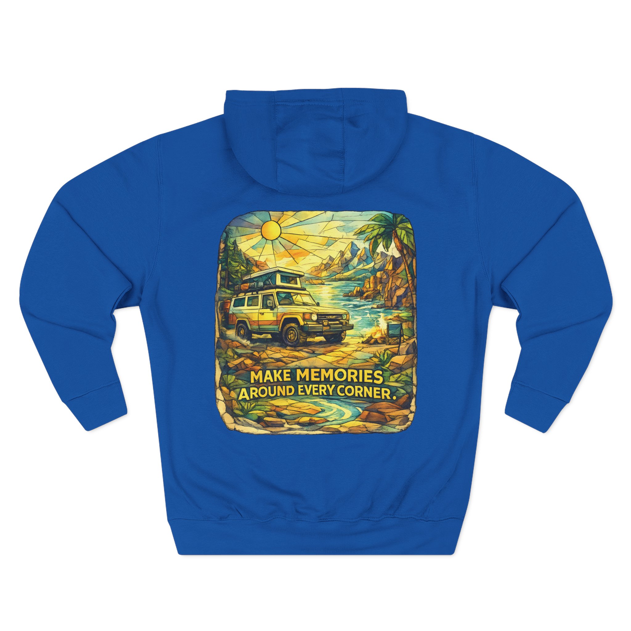 Three-Panel Fleece Hoodie - "Make Memories Around Every Corner" Design Cubic-Line