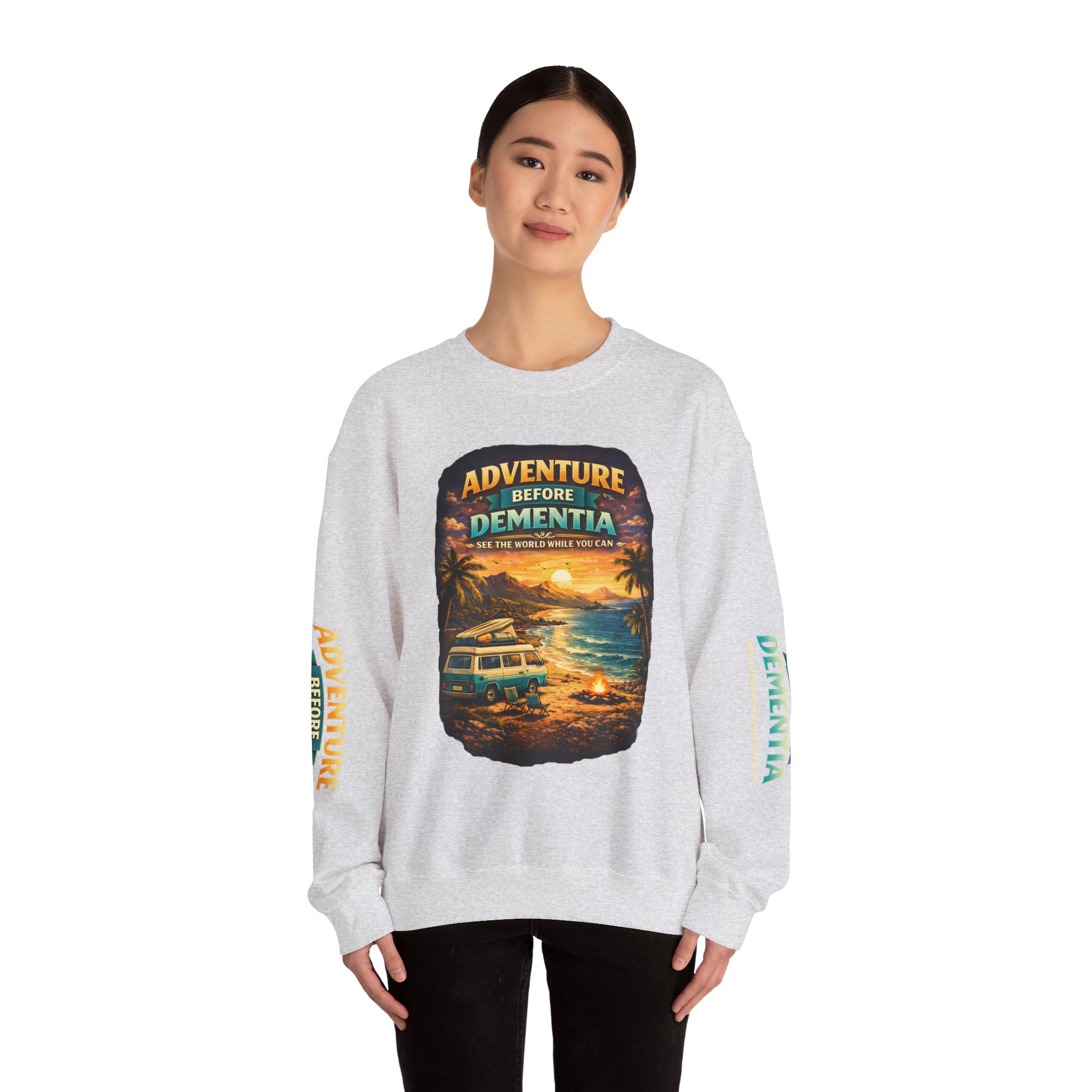 Unisex Heavy Blend™ Crewneck Sweatshirt — "Adventure Before Dementia" Design Scenic-Line