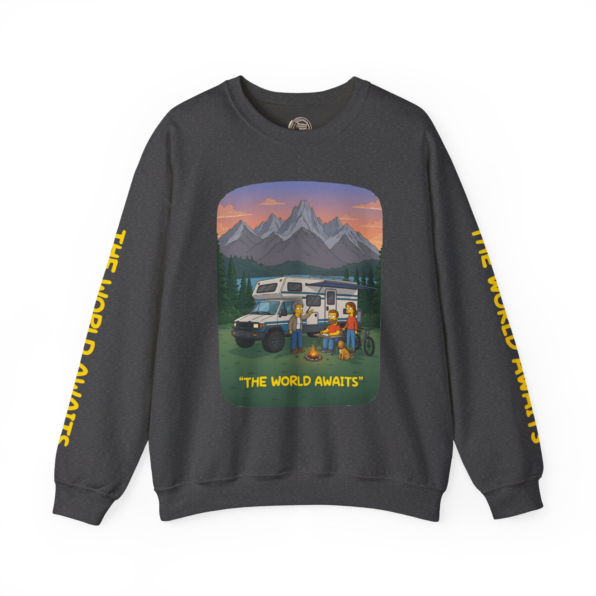 Unisex Heavy Blend™ Crewneck Sweatshirt — "The World Awaits" Design Sitcom-Line