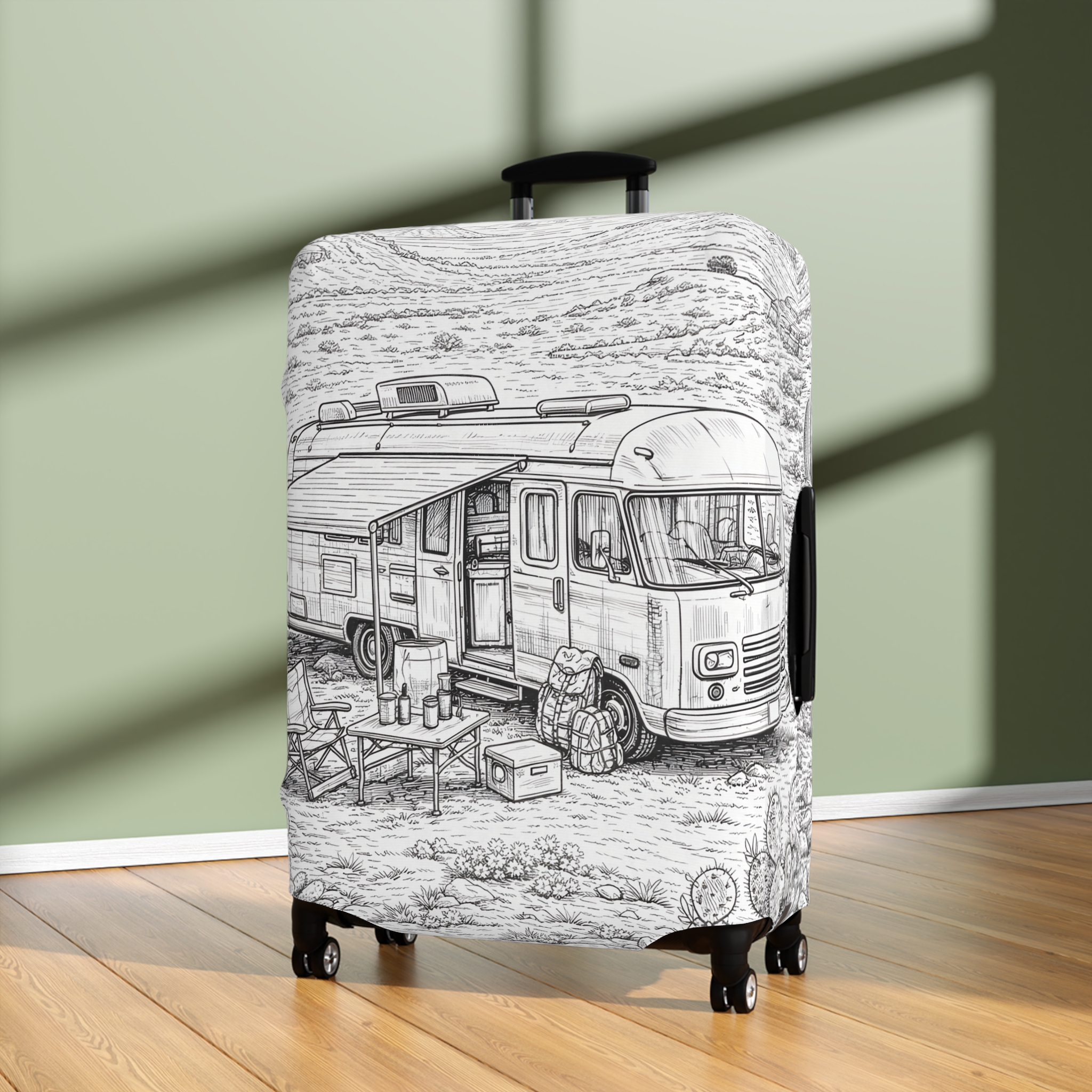 6060685644211435311_2048.jpeg Luggage Cover — Adventure Camper Sketch Travel Suitcase
