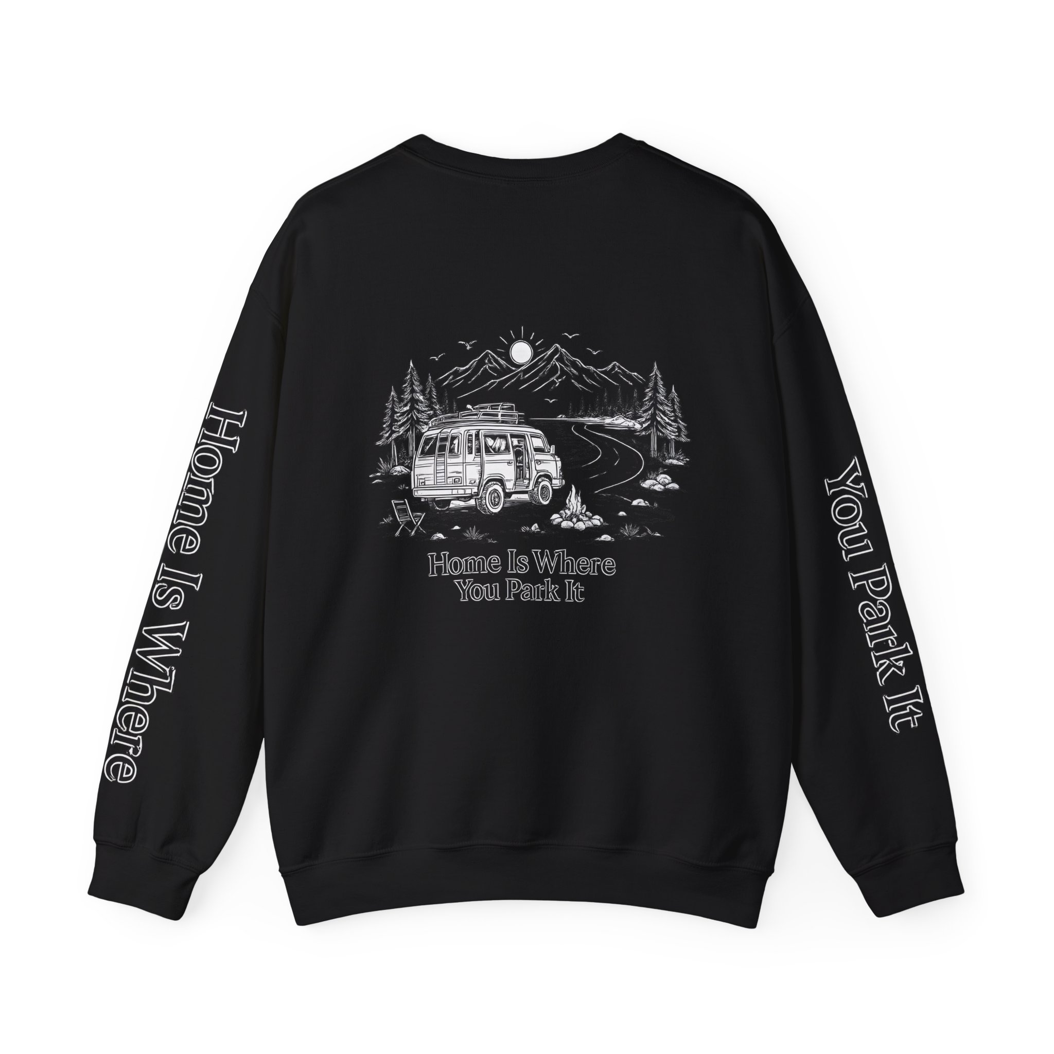 Unisex Heavy Blend™ Crewneck Sweatshirt — "Home Is Where You Park It" Design Minimal-Line