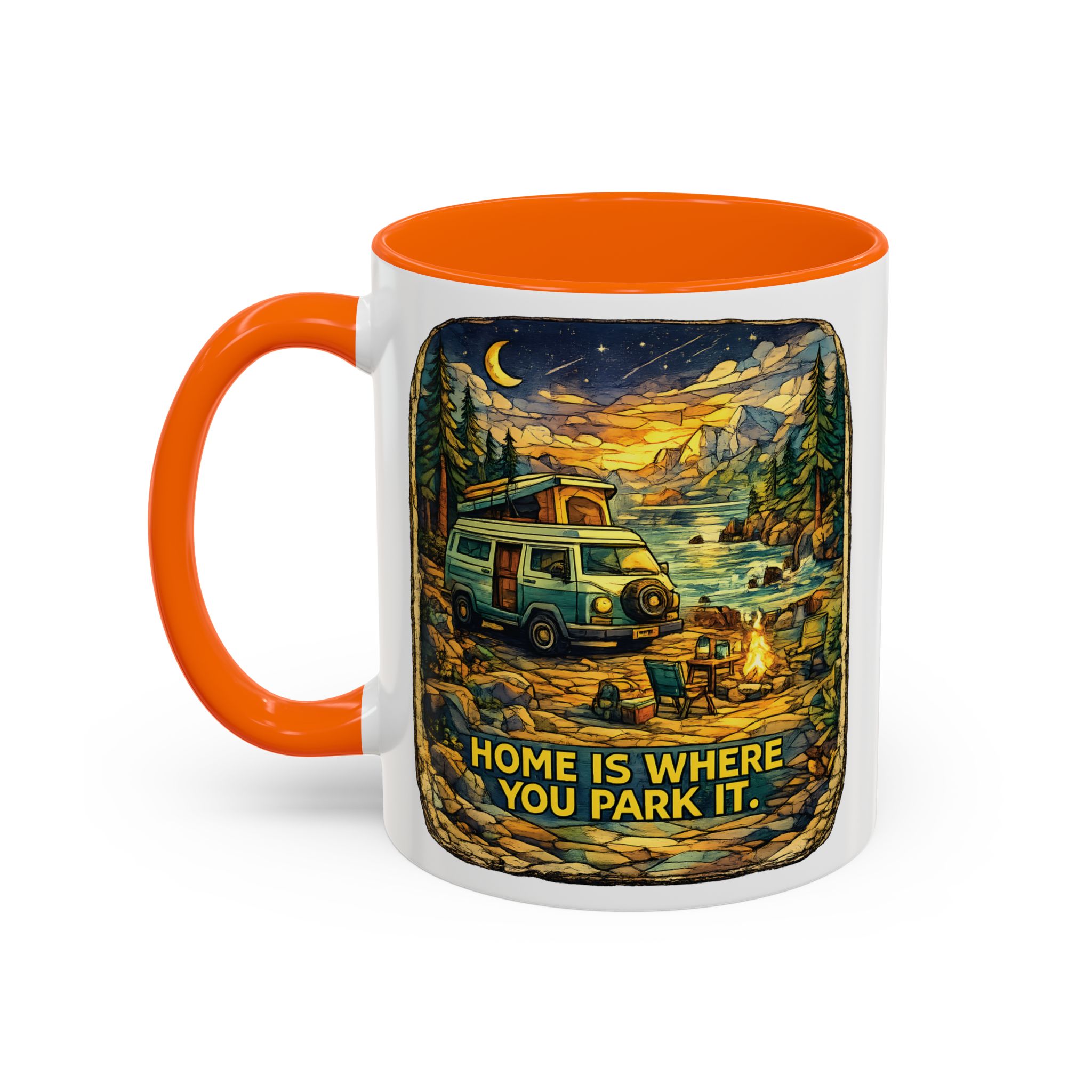Accent Coffee Mug (11, 15oz) — "Home Is Where You Park It" Design Cubic-Line
