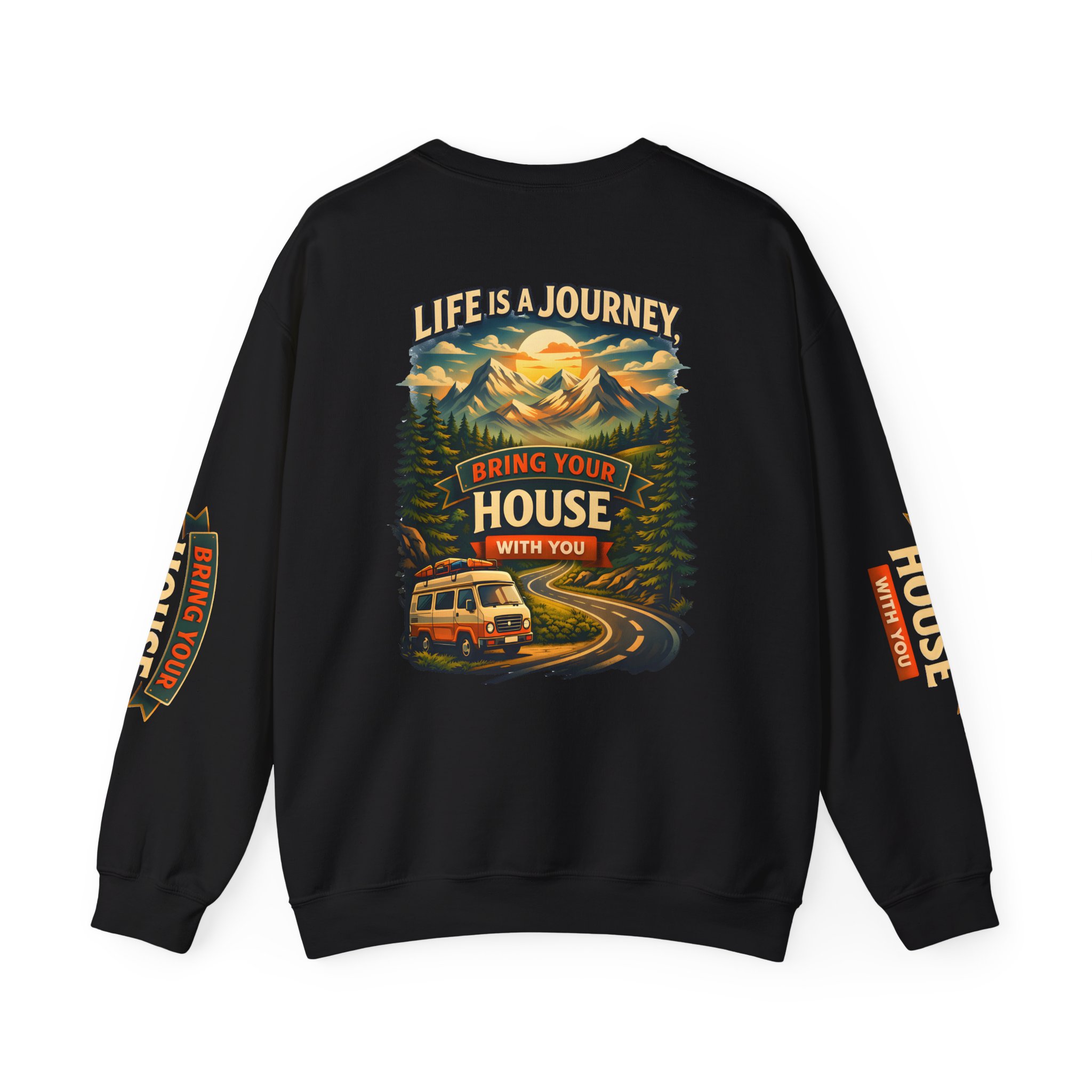 Unisex Heavy Blend™ Crewneck Sweatshirt — "Live Is A Journey-Bring Your House With You" Design Scenic-Line