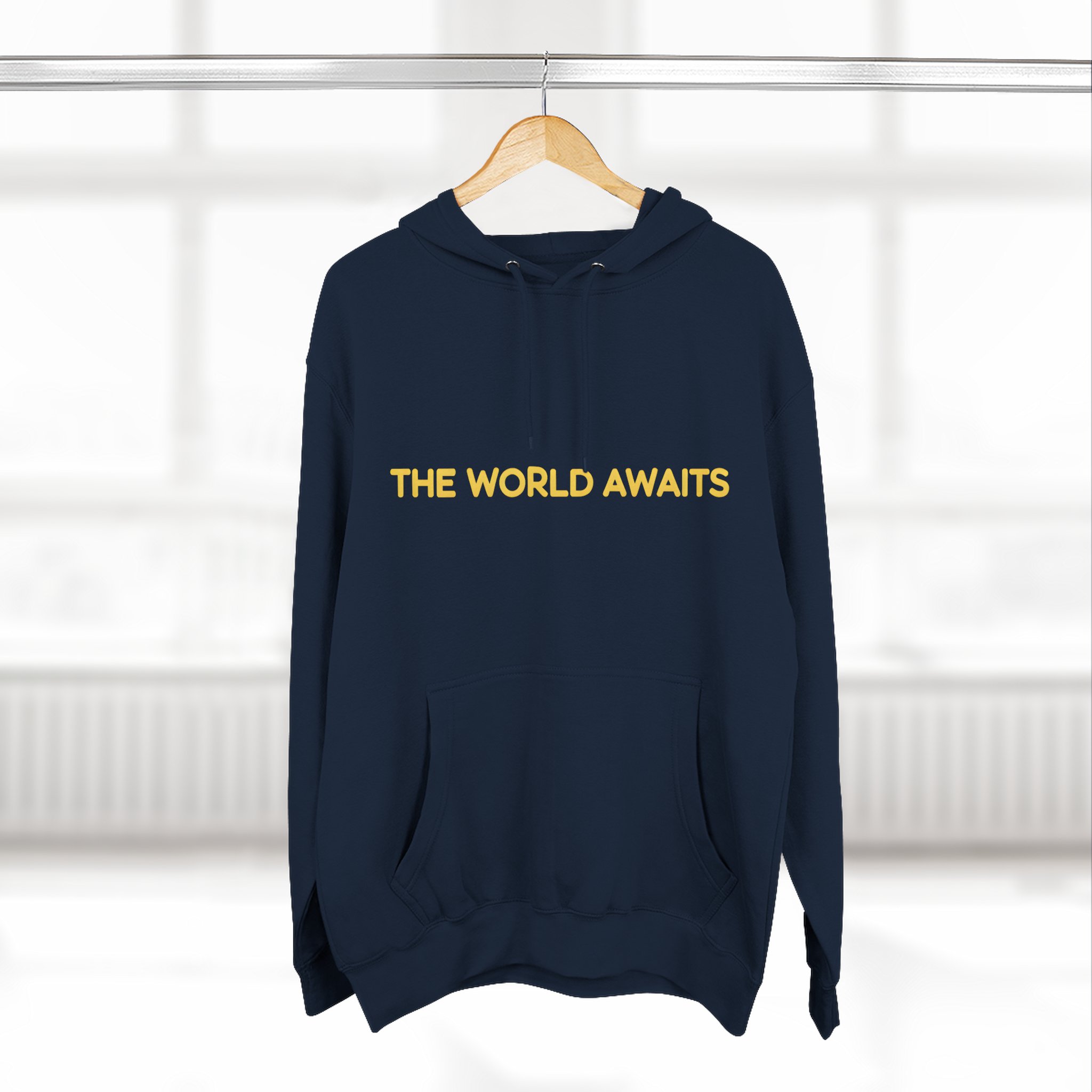 Three-Panel Fleece Hoodie - "The World Awaits" Design Sitcom-Line