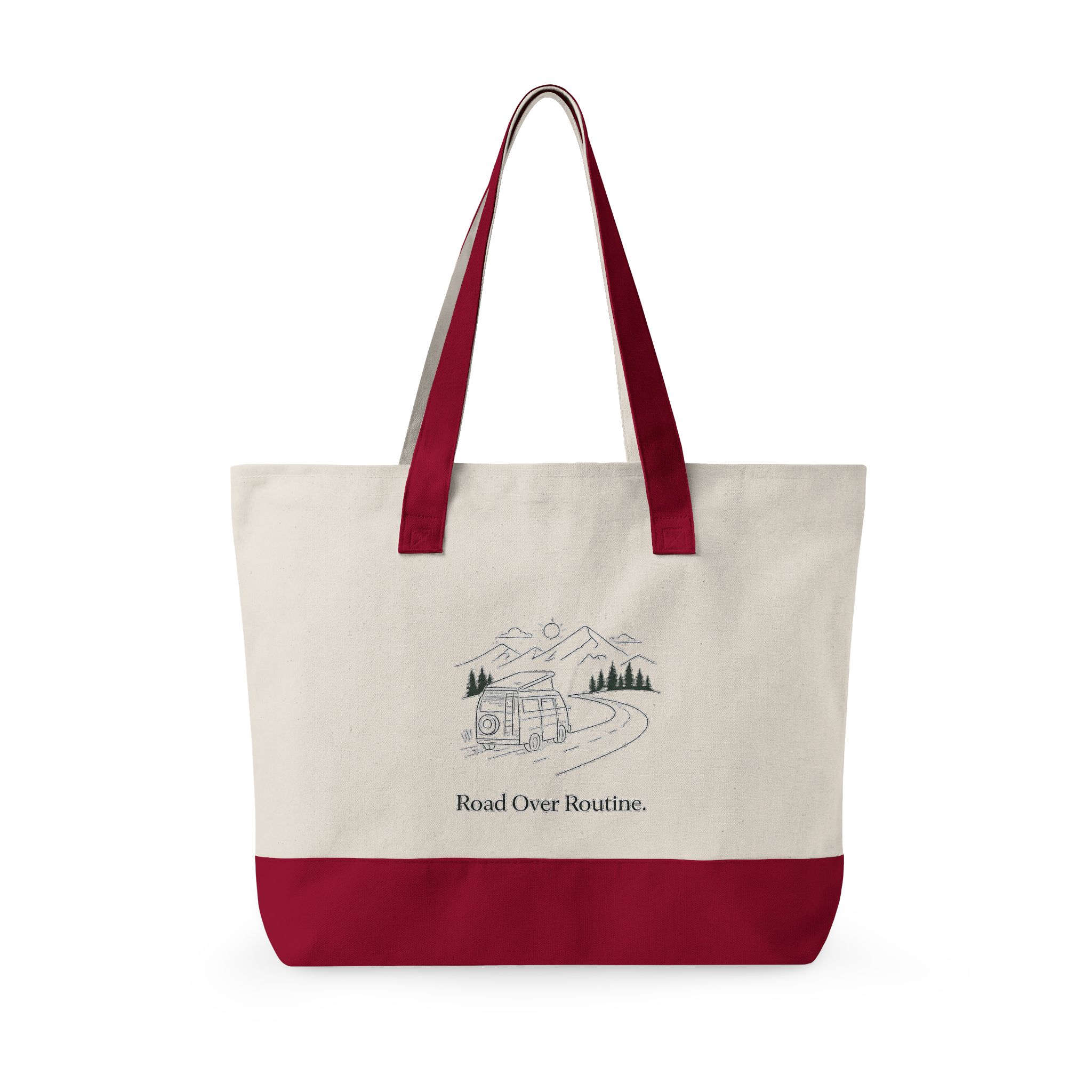 Zippered Canvas Tote — "Road Over Routine" (Design Minimal-Line)