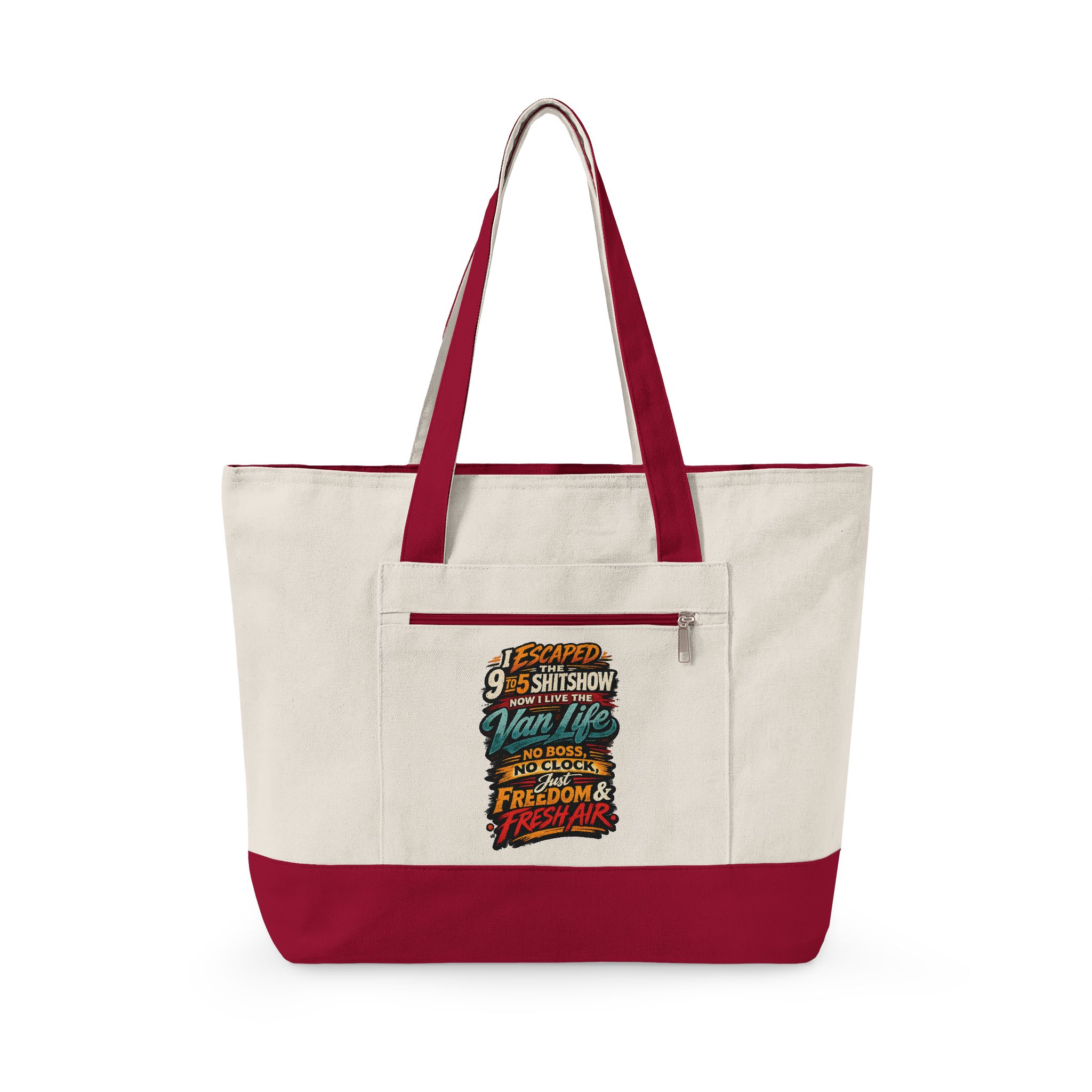 6078857904787082688_2048.jpeg Zippered Canvas Tote — "I Escaped The 9 To 5" (Design F**K-Line)