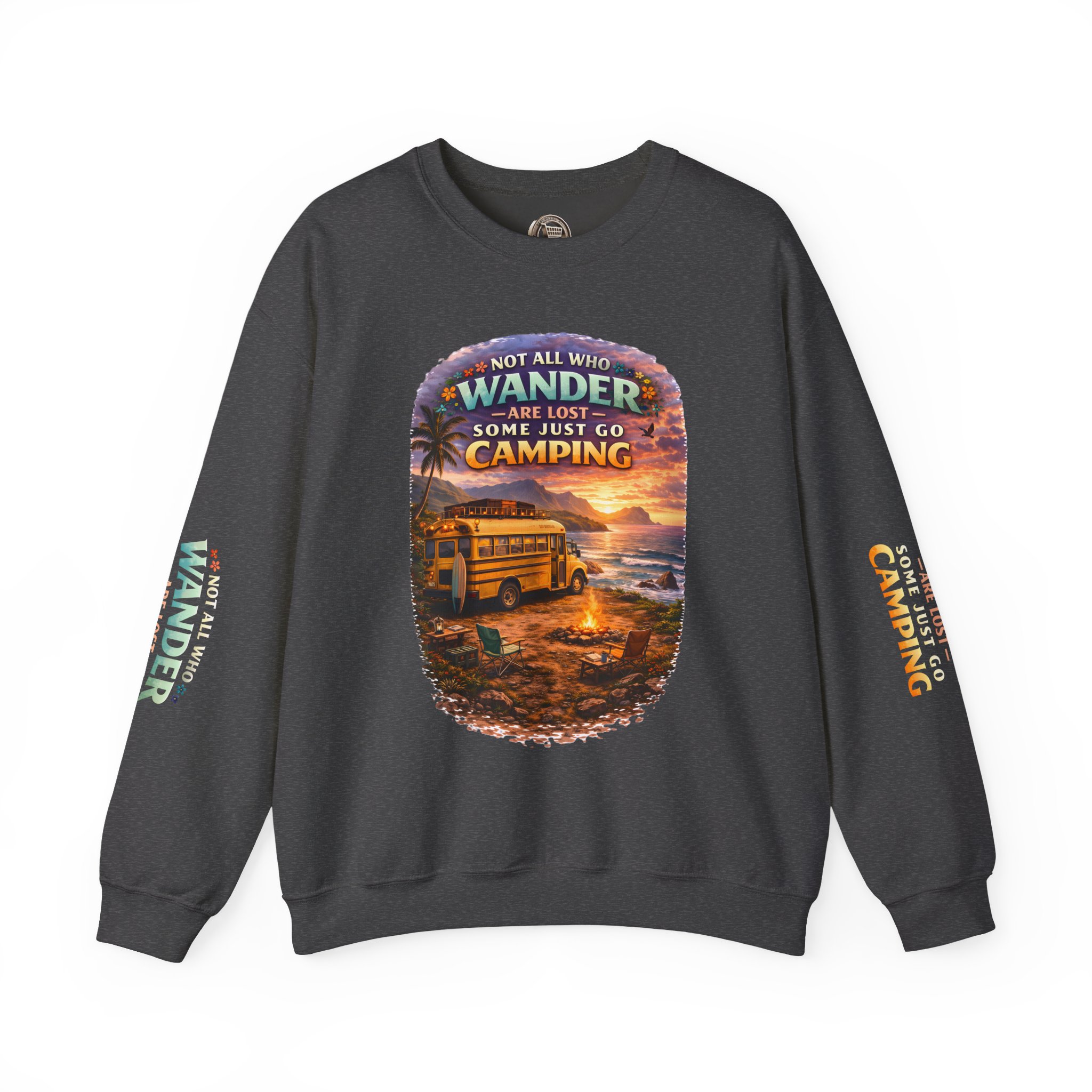 Unisex Heavy Blend™ Crewneck Sweatshirt — "Not All Who Wander Are Lost" Design Scenic-Line